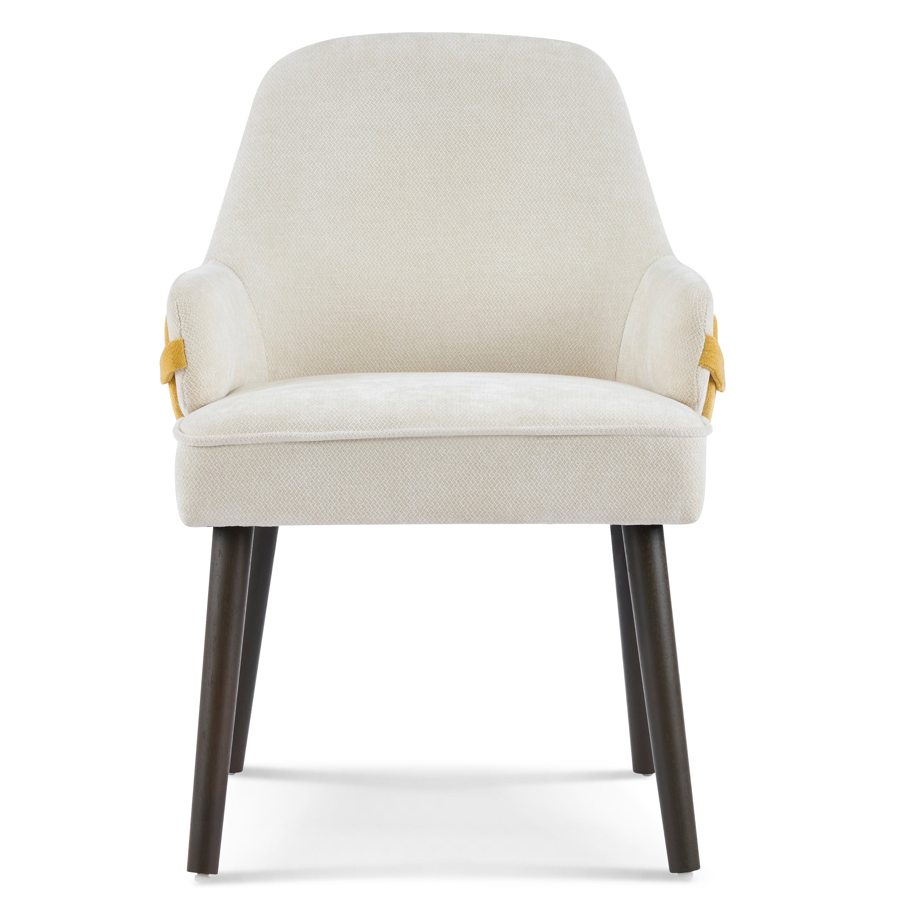 Saimaa yellow two-tone upholstered dining chair straight front view on white background