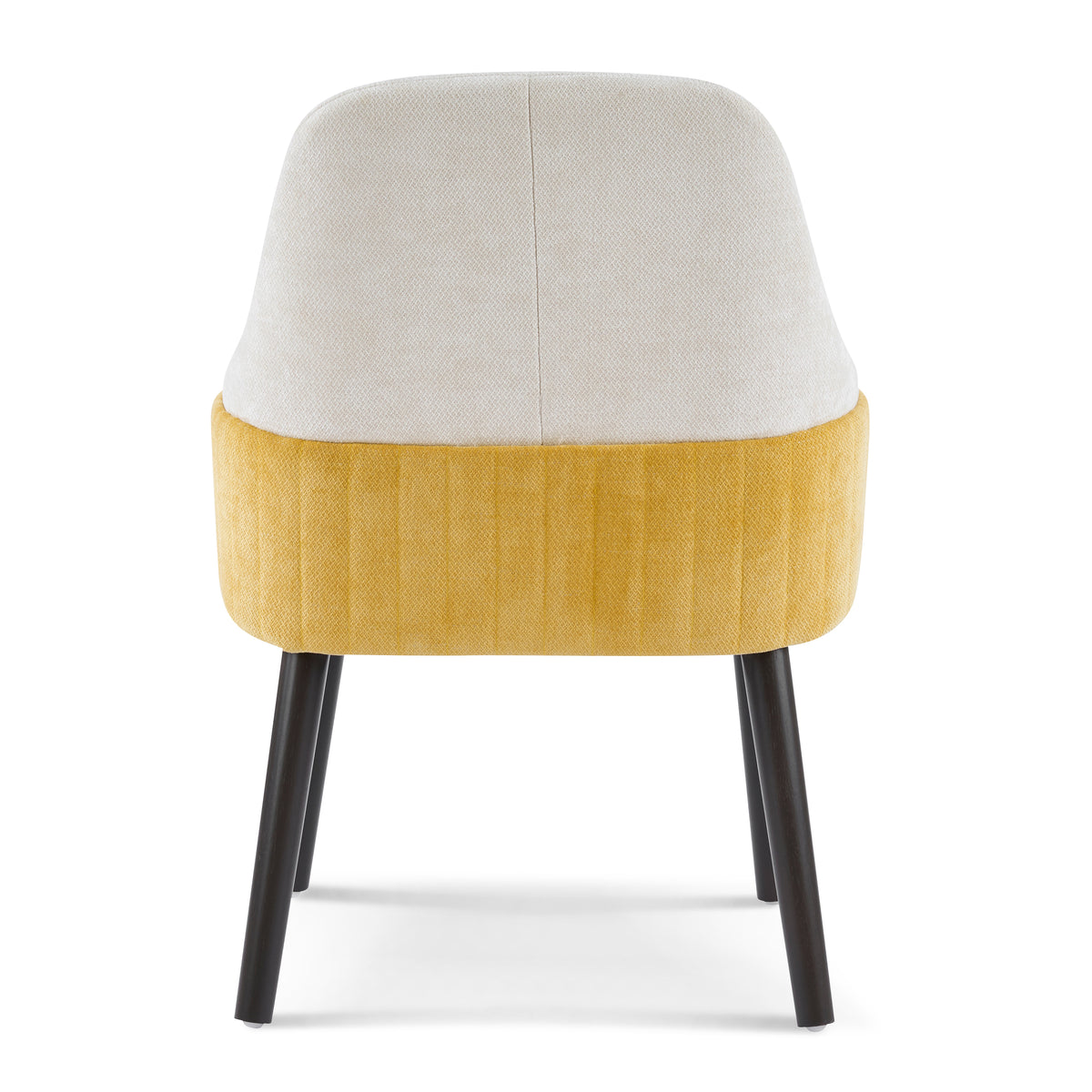 Saimaa yellow dining chair rear view showing two-tone upholstery on white background