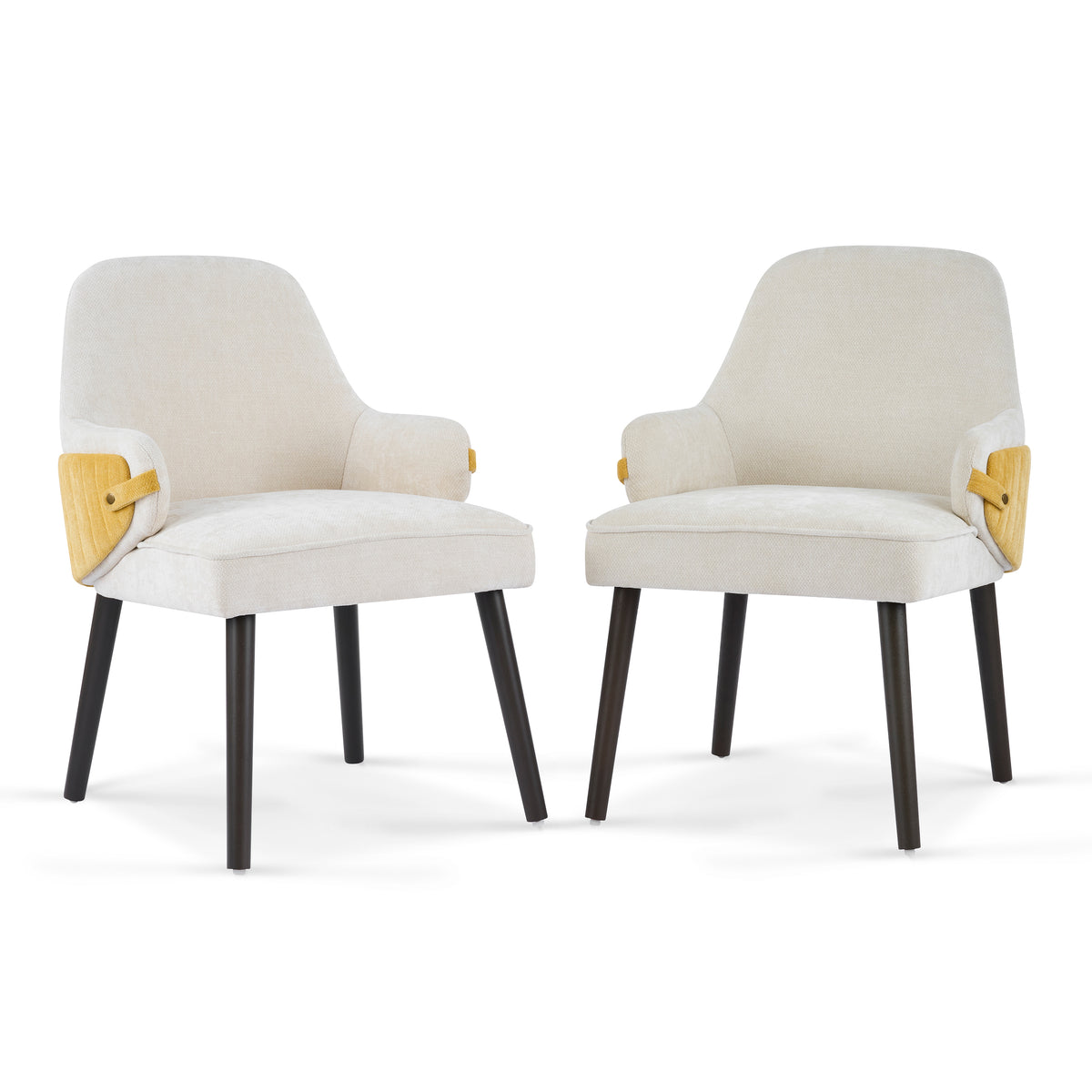 Saimaa yellow upholstered dining chairs set of two front angled view on white background