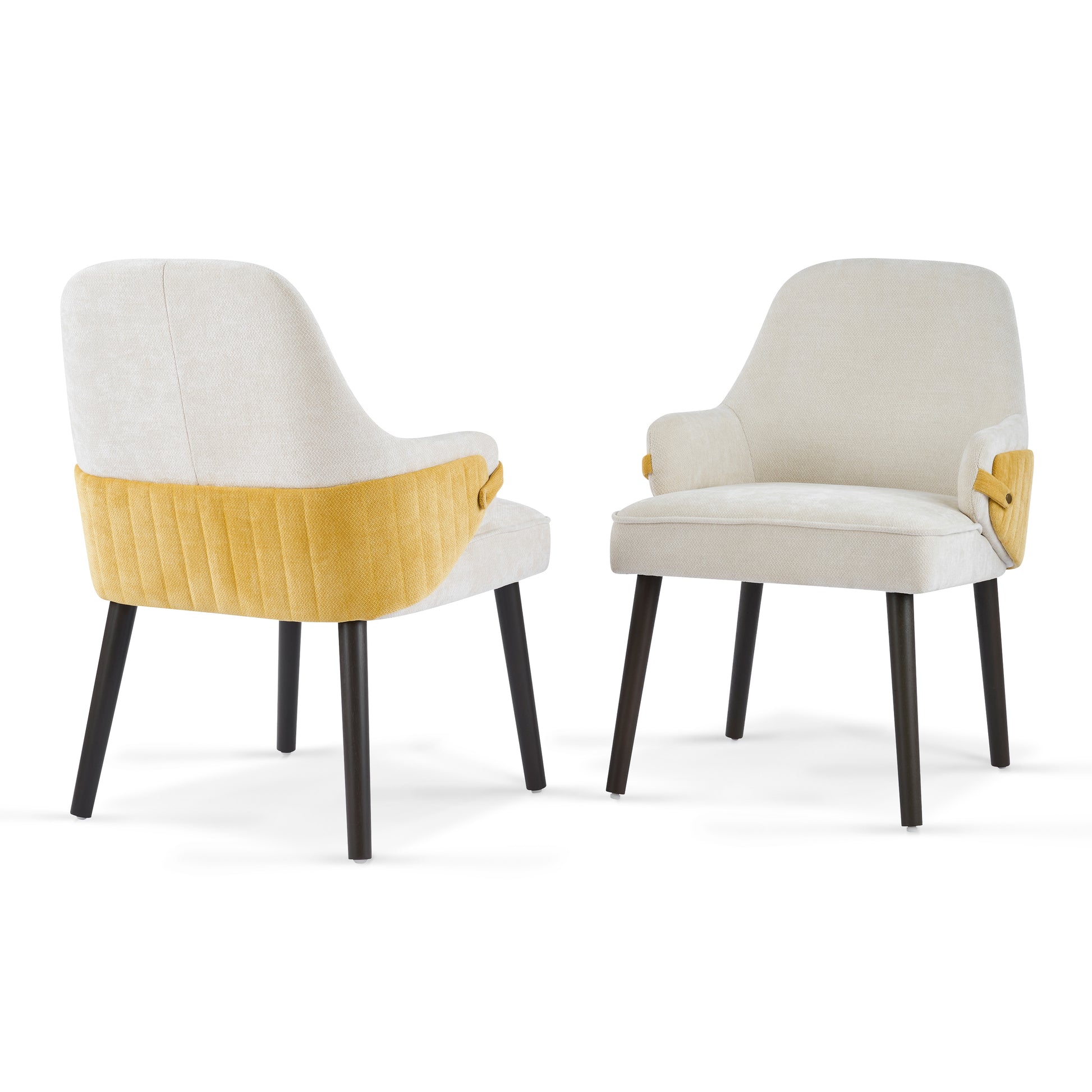 Saimaa yellow upholstered dining chairs set of two front angled view on white background