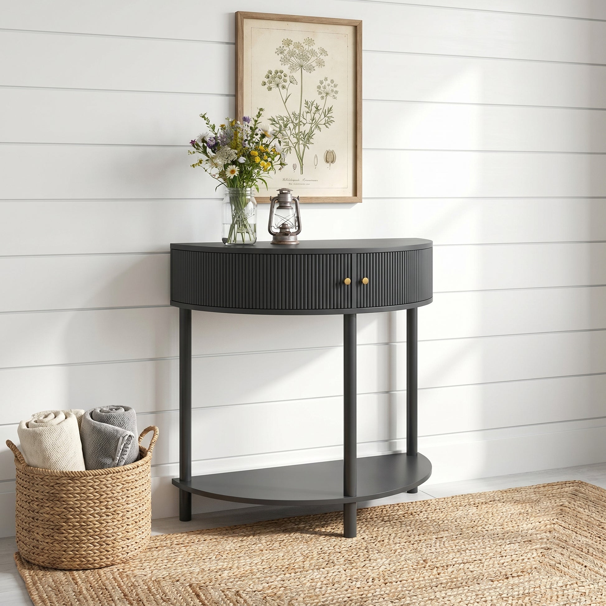 Saint dark grey console table showing contemporary living room setting