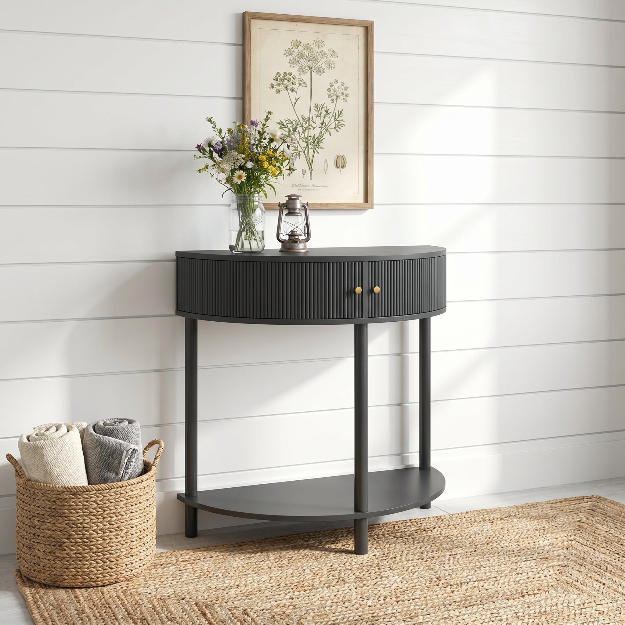 Saint dark grey console table showing contemporary living room setting