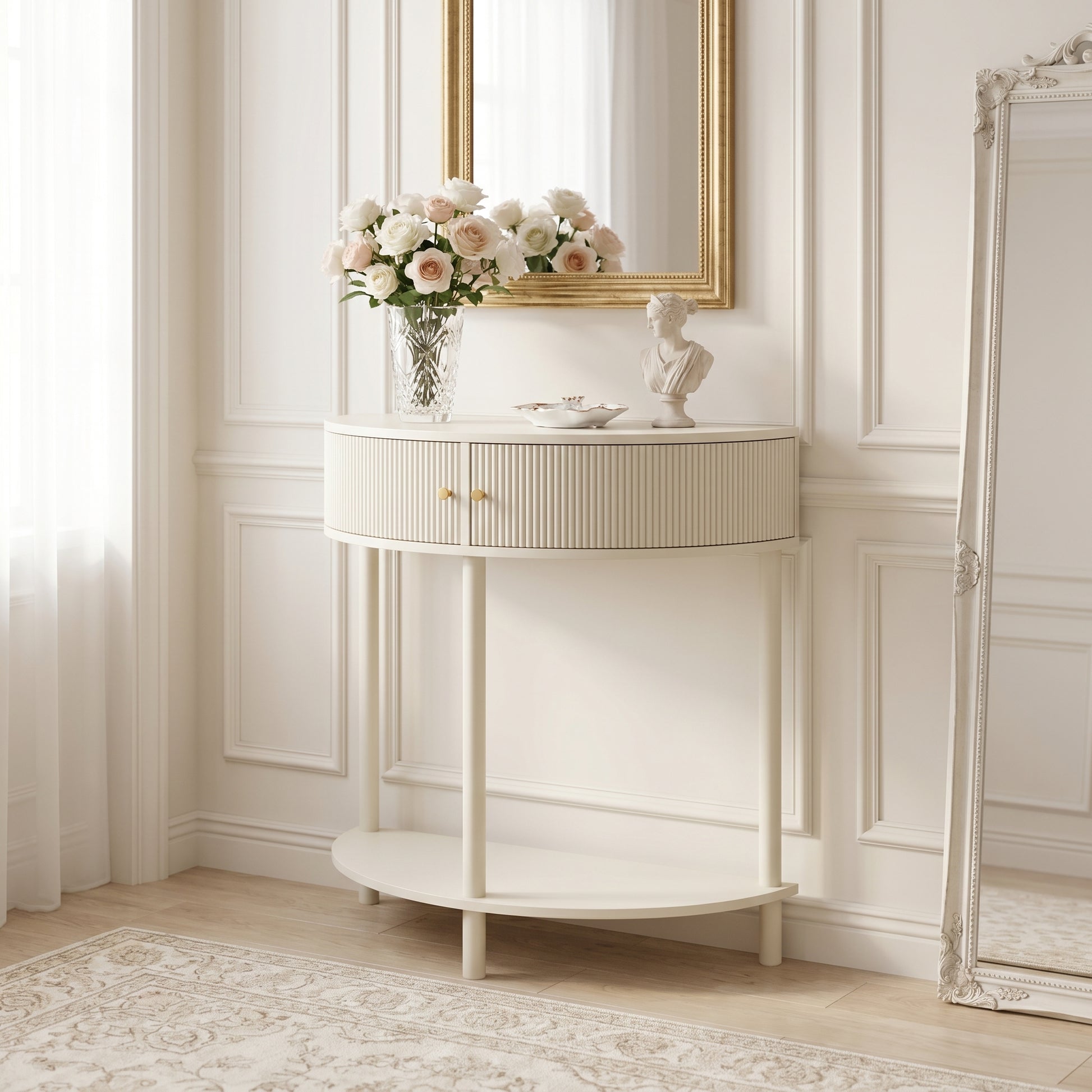 Saint white console table showing elegant entryway setting
