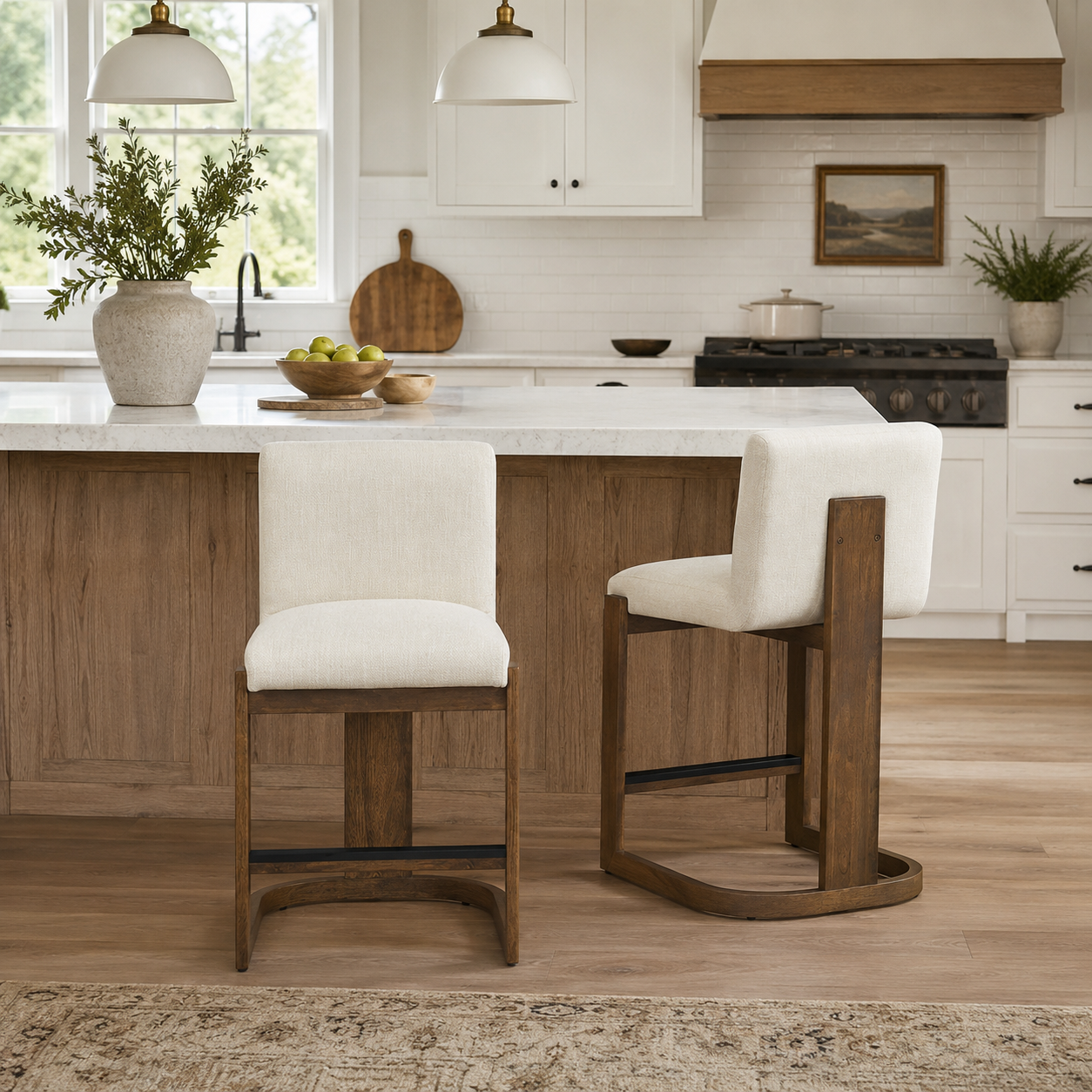 Sauternes 24" Solid Wood Counter Height Linen Upholstered Bar Stools Set of 2
