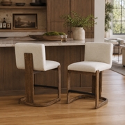 Sauternes 24" Solid Wood Counter Height Linen Upholstered Bar Stools Set of 2