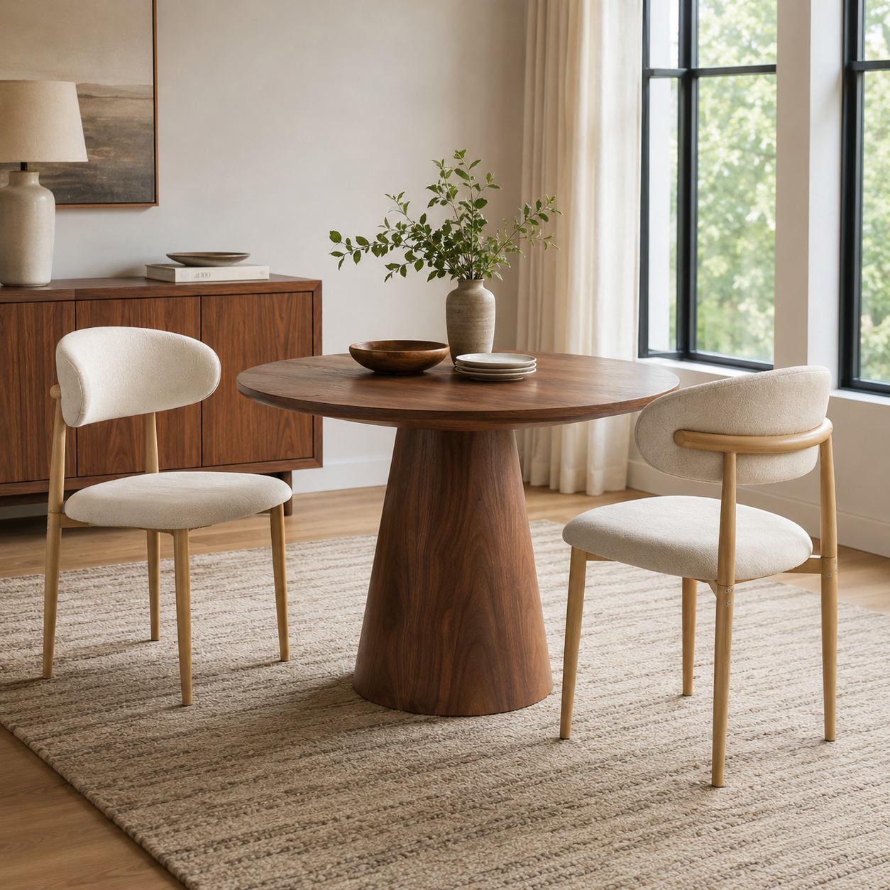 Sava Mid-Century Linen Dining Chairs with Curved Backrest Set of 2