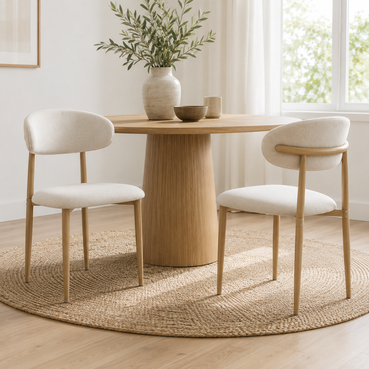 Sava Mid-Century Linen Dining Chairs with Curved Backrest Set of 2