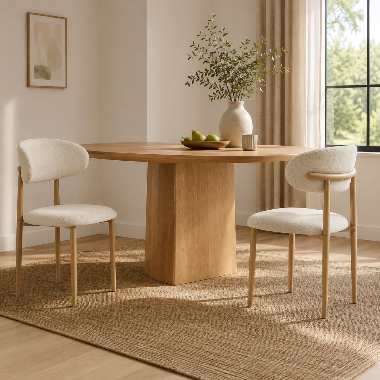 Sava Mid-Century Linen Dining Chairs with Curved Backrest Set of 2