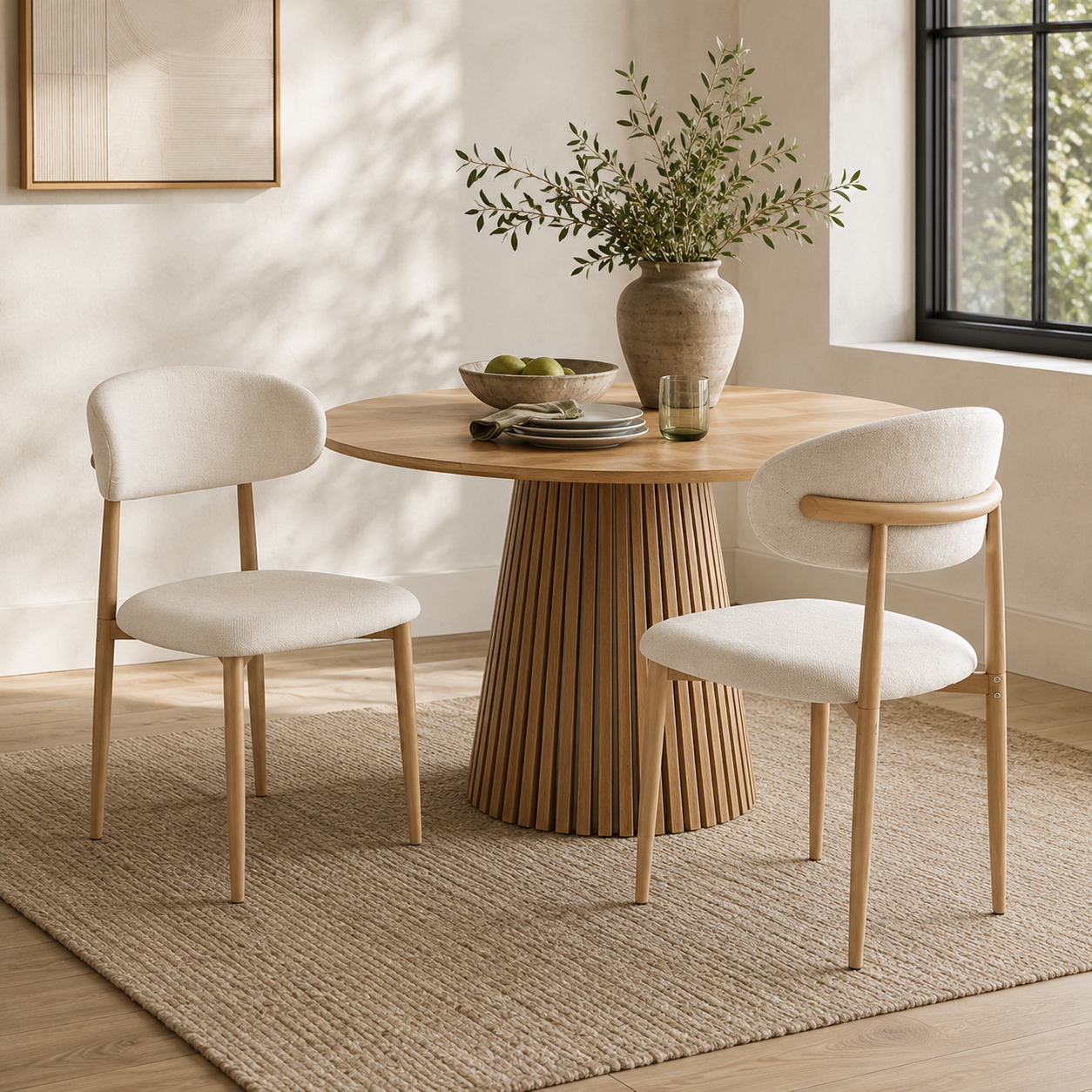 Sava Mid-Century Linen Dining Chairs with Curved Backrest Set of 2