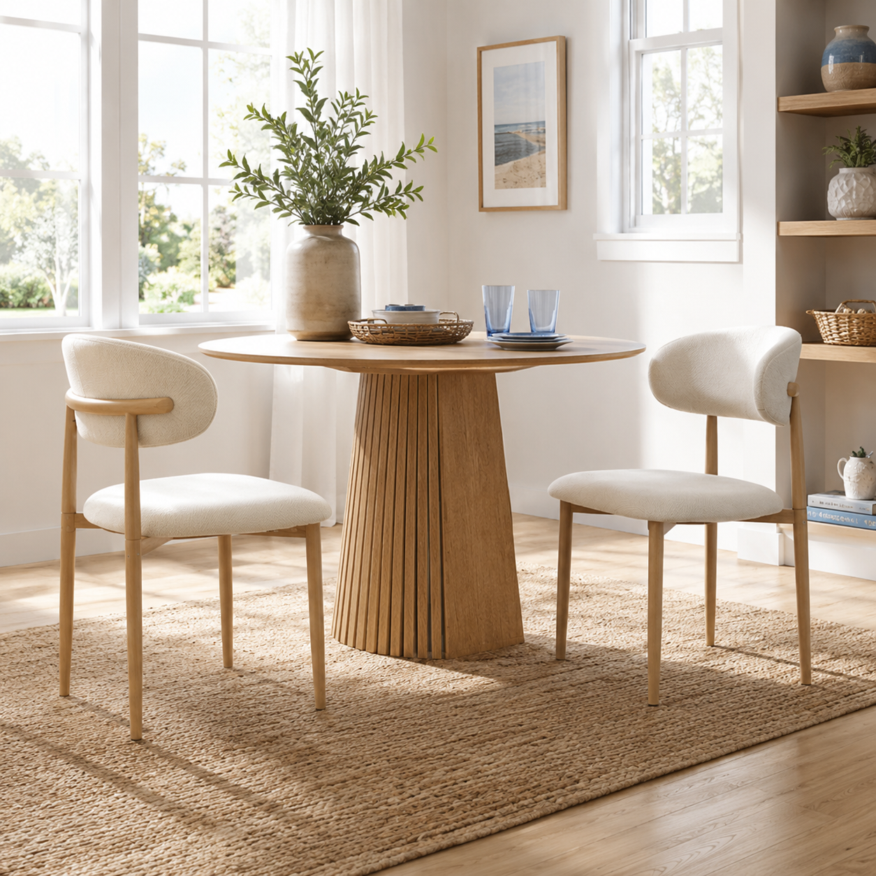 Sava Mid-Century Linen Dining Chairs with Curved Backrest Set of 2