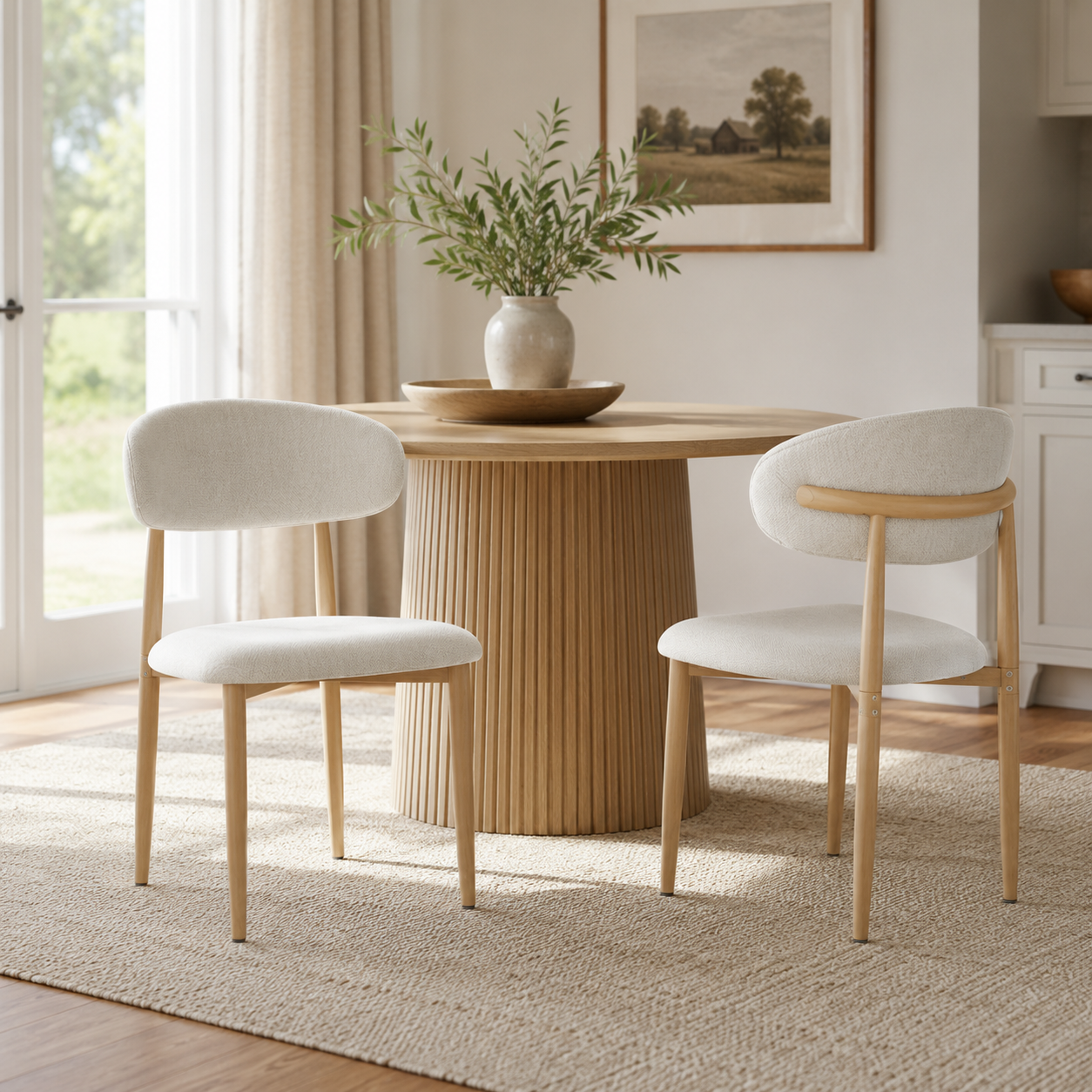 Sava Mid-Century Linen Dining Chairs with Curved Backrest Set of 2