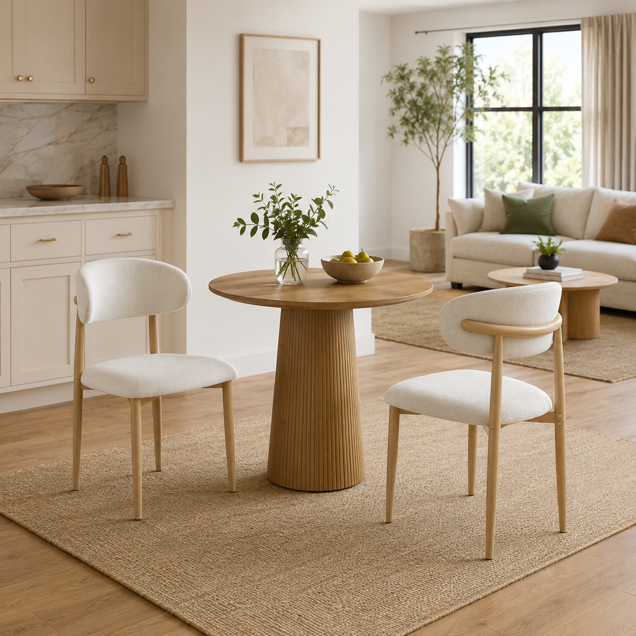 Sava Mid-Century Linen Dining Chairs with Curved Backrest Set of 2