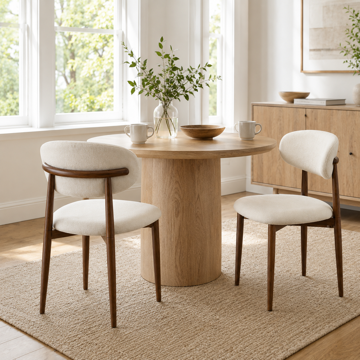 Sava Mid-Century Linen Dining Chairs with Curved Backrest Set of 2