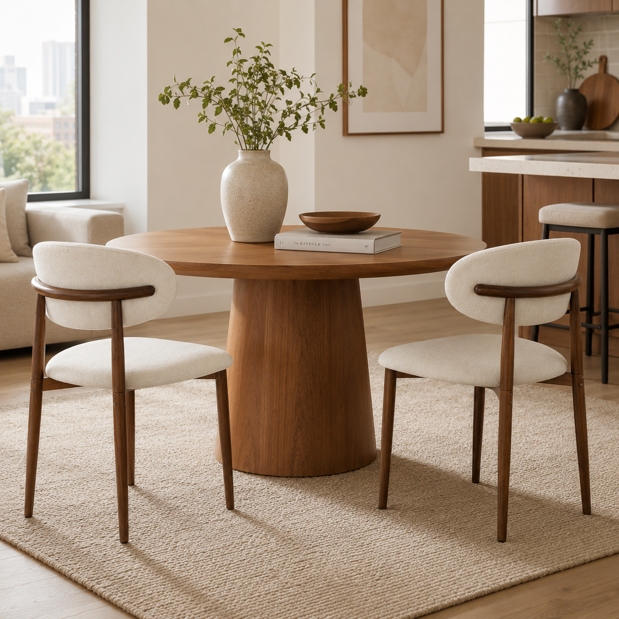 Sava Mid-Century Linen Dining Chairs with Curved Backrest Set of 2