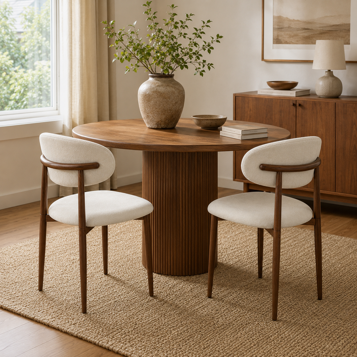 Sava Mid-Century Linen Dining Chairs with Curved Backrest Set of 2