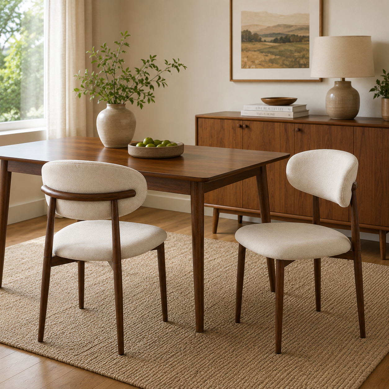 Sava Mid-Century Linen Dining Chairs with Curved Backrest Set of 2