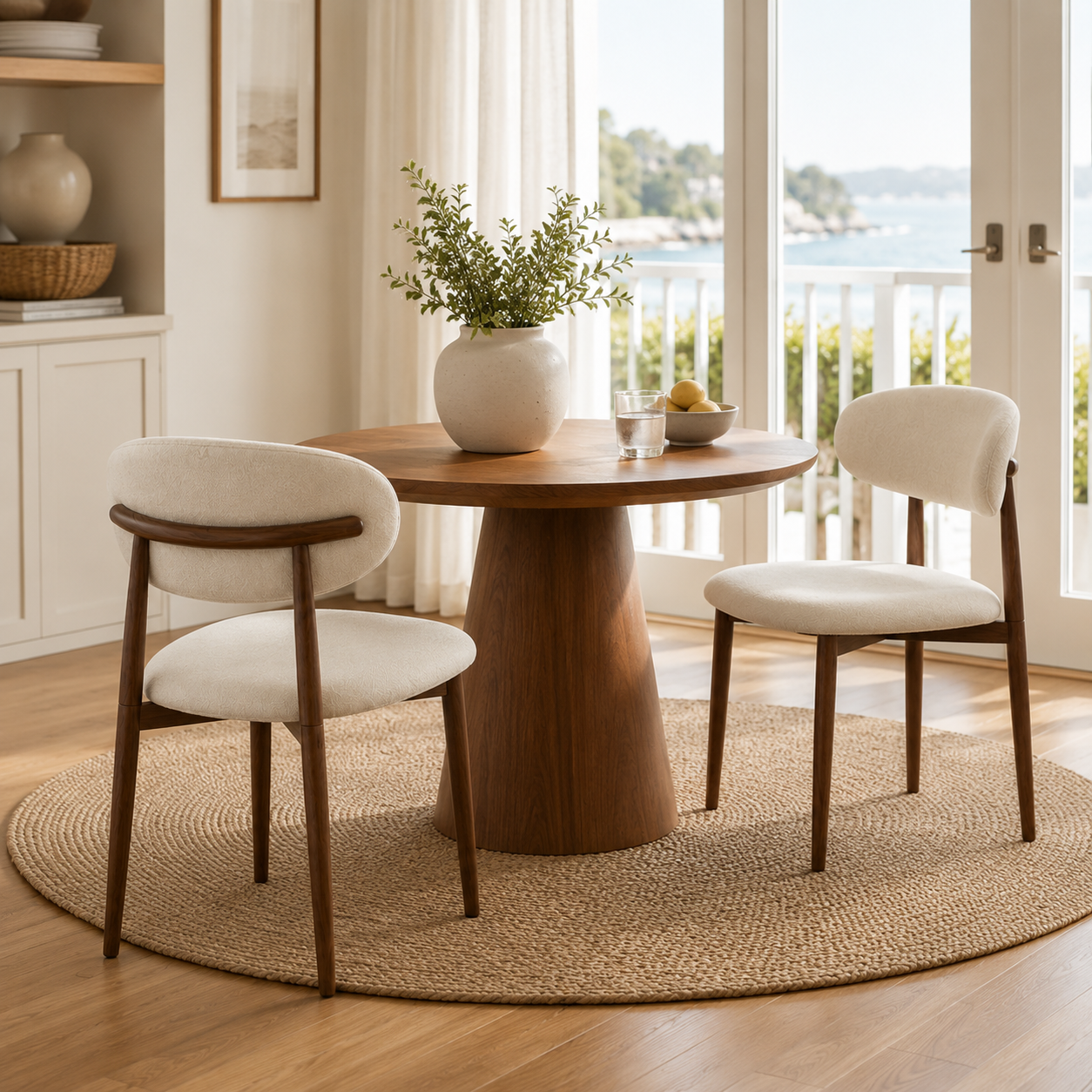 Sava Mid-Century Linen Dining Chairs with Curved Backrest Set of 2