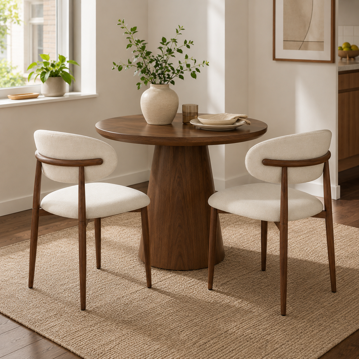 Sava Mid-Century Linen Dining Chairs with Curved Backrest Set of 2