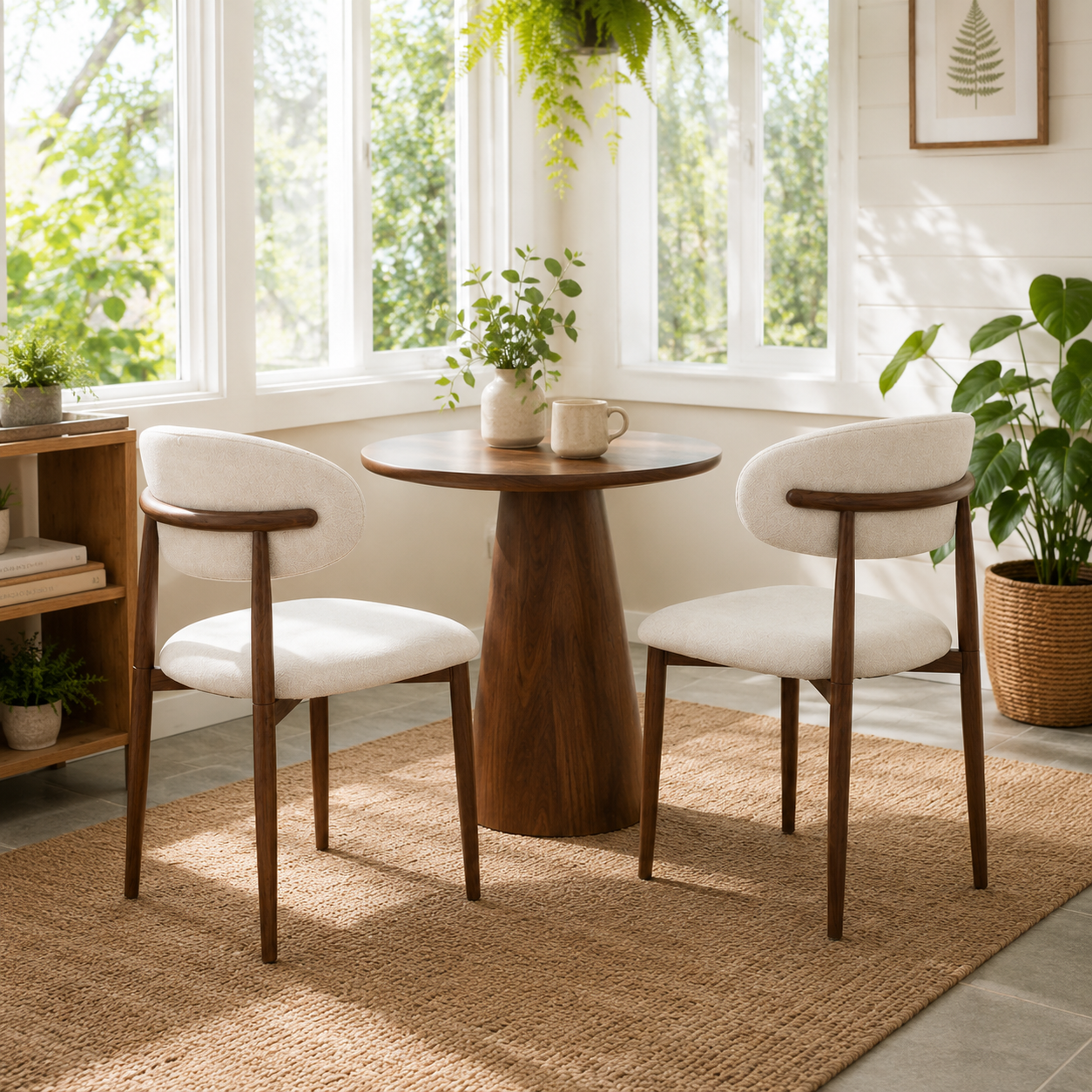 Sava Mid-Century Linen Dining Chairs with Curved Backrest Set of 2