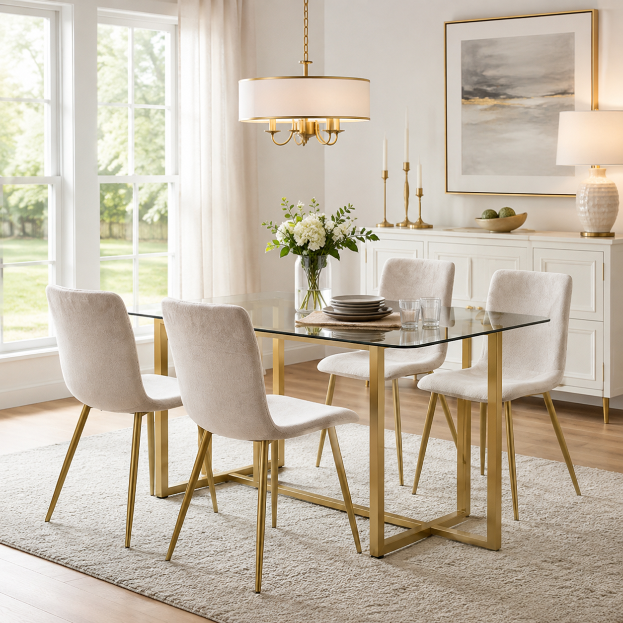 Scargill beige dining chair showing lifestyle view in bright dining room