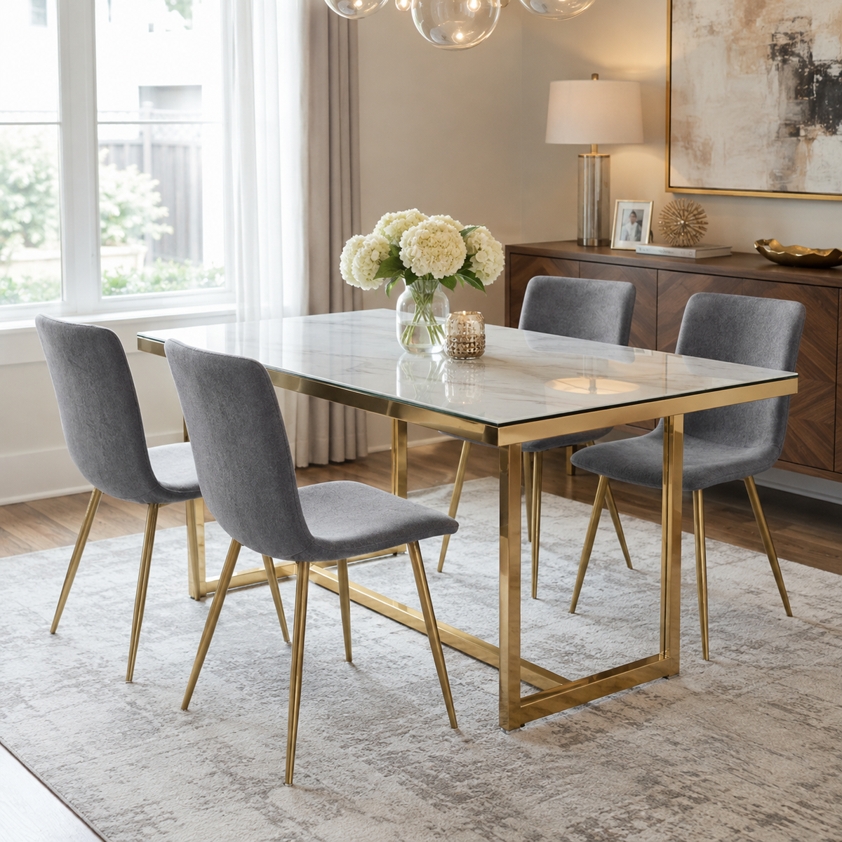 Scargill dark grey dining chair showing lifestyle view with dining set