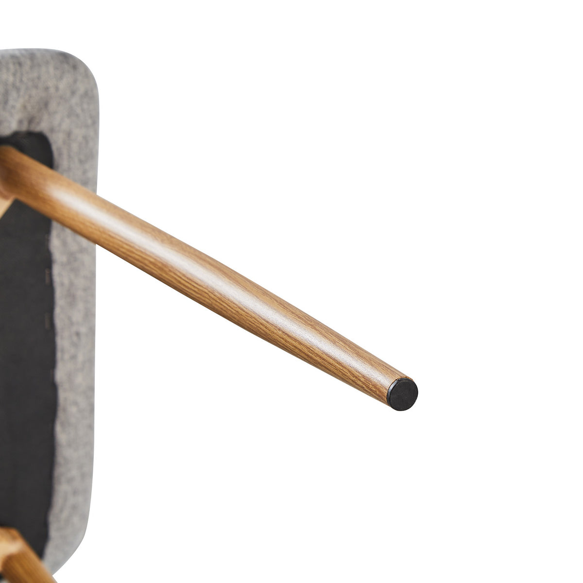 Scargill gray dining chair showing oak wood-tone leg and floor protector detail