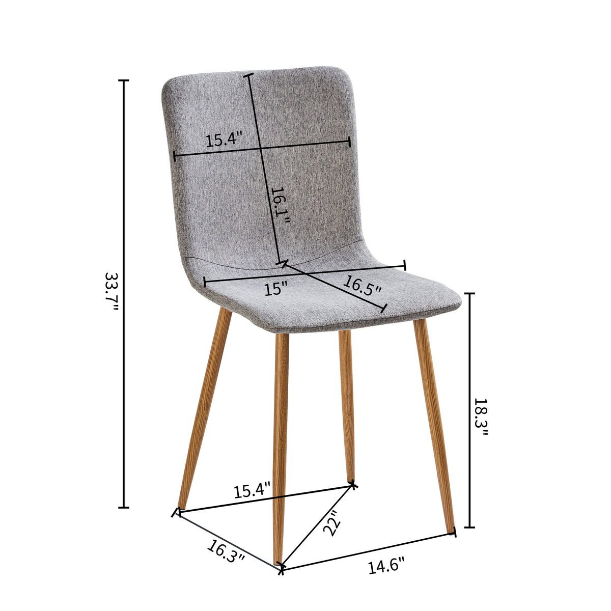 Scargill gray dining chair showing dimensions