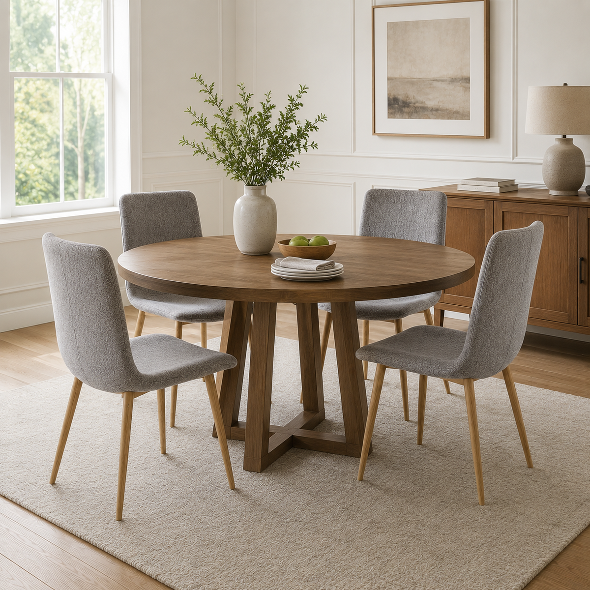 Scargill gray dining chair showing lifestyle view in modern dining space