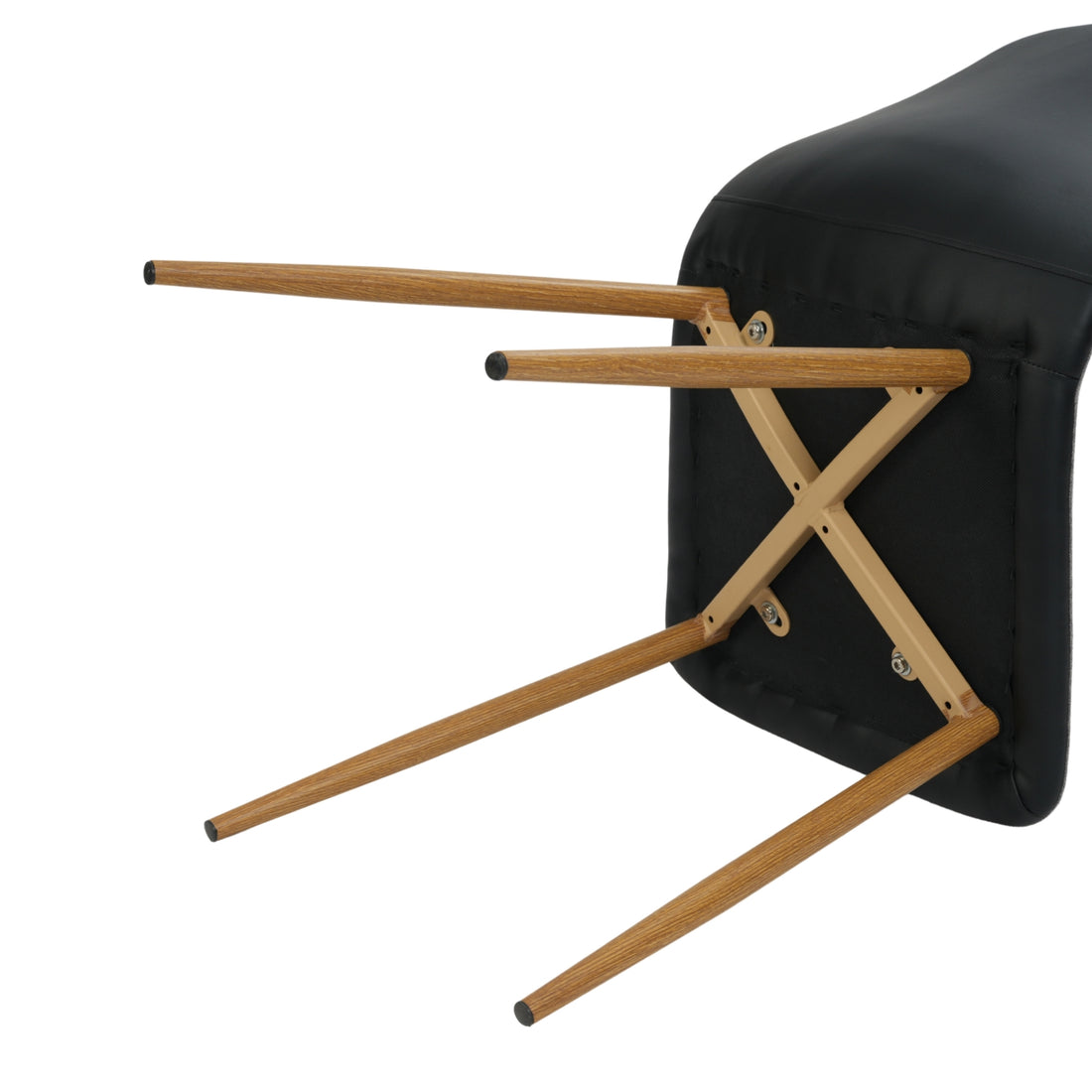 Scargill gray with PU black dining chair showing crossed under-seat support frame detail