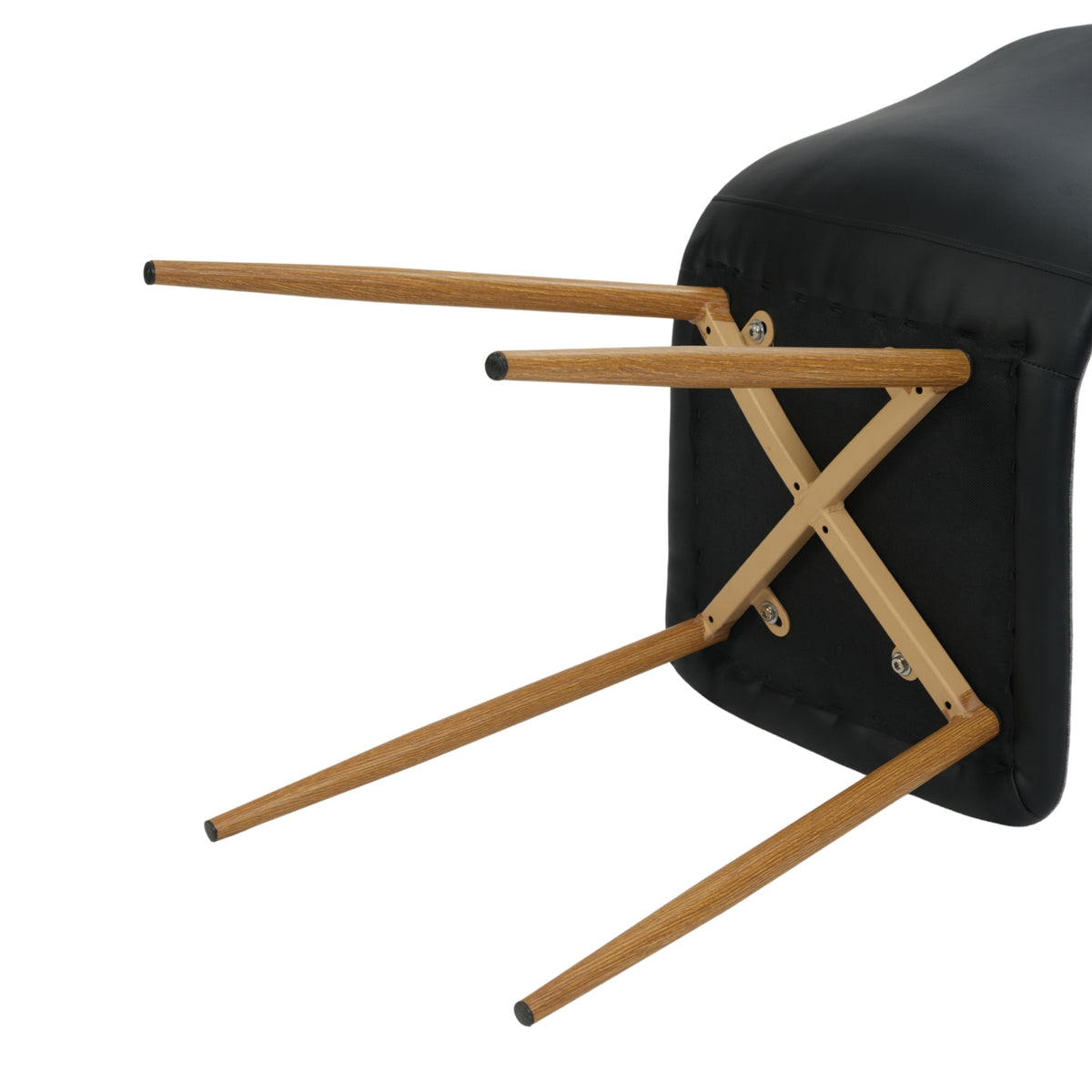Scargill gray with PU black dining chair showing crossed under-seat support frame detail