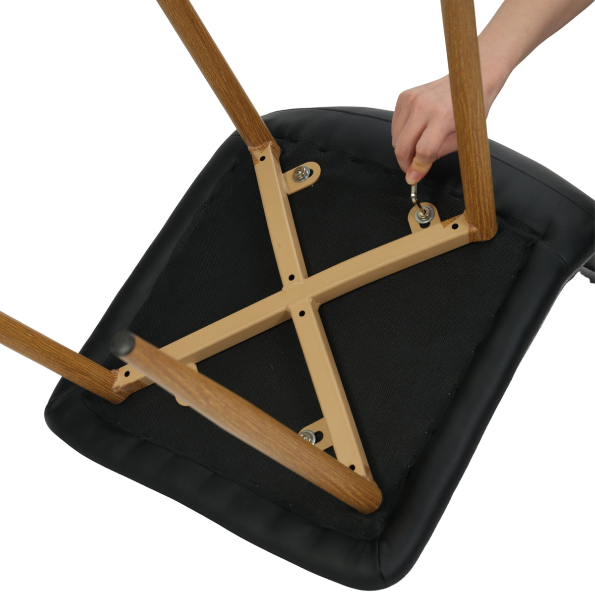 Scargill gray with PU black dining chair showing oak wood-tone leg frame connection detail