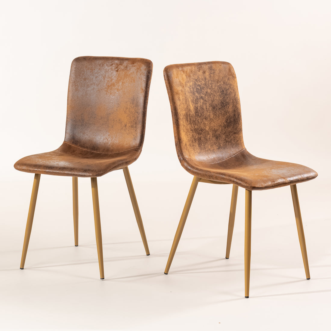 Scargill suede brown upholstered dining chair set of 2 with gold metal legs on white background