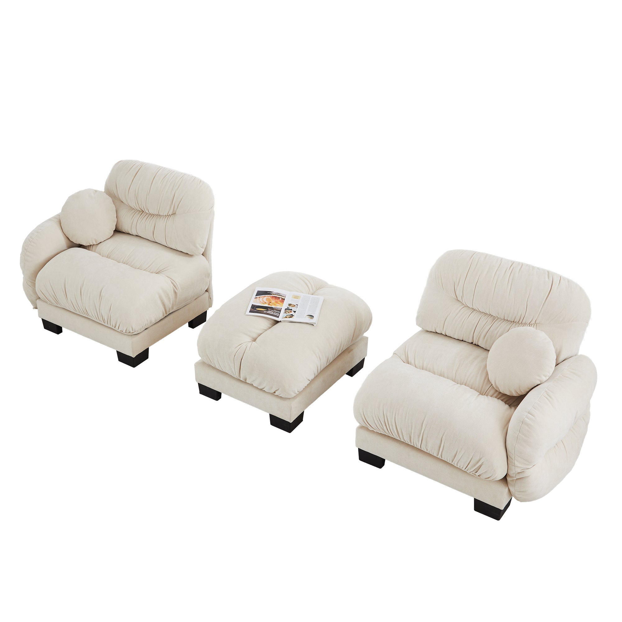 Seattle beige modular sofa showing modular chair and ottoman set isolated product image on white background