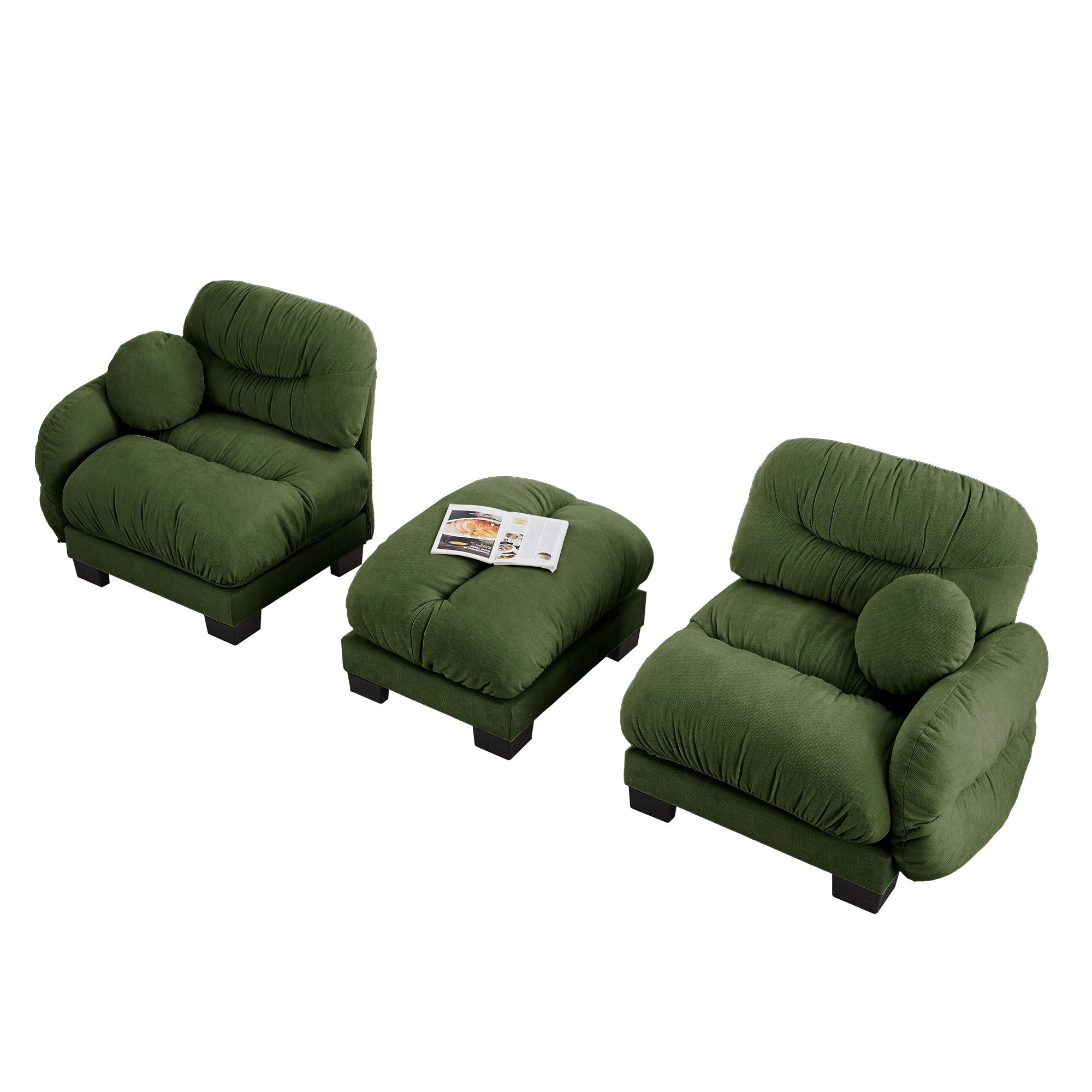 Seattle green modular sofa showing modular chair and ottoman set isolated product image on white background