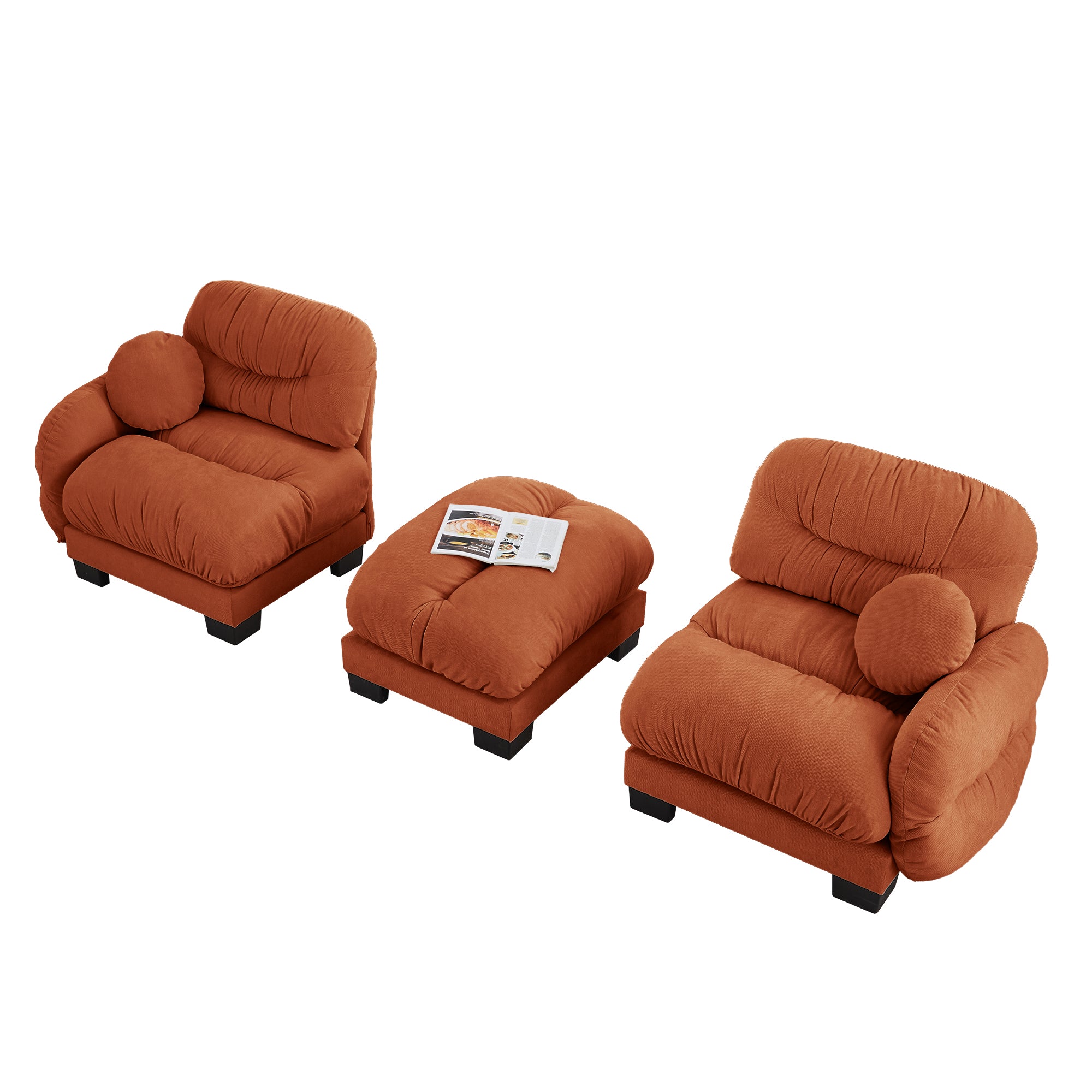 Seattle orange modular sofa showing modular chair and ottoman set isolated product image on white background