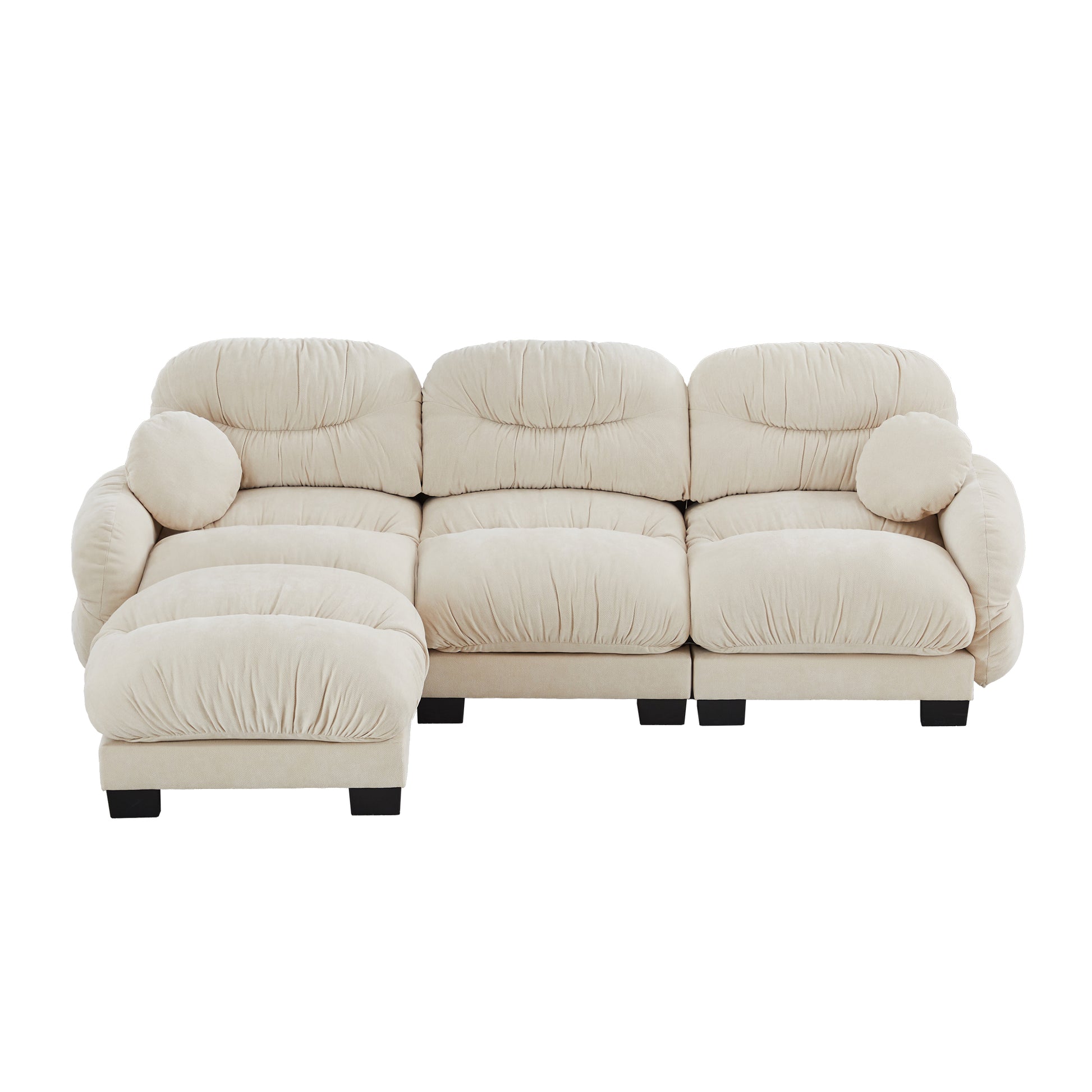 Seattle beige sectional sofa with ottoman front view isolated product image on white background