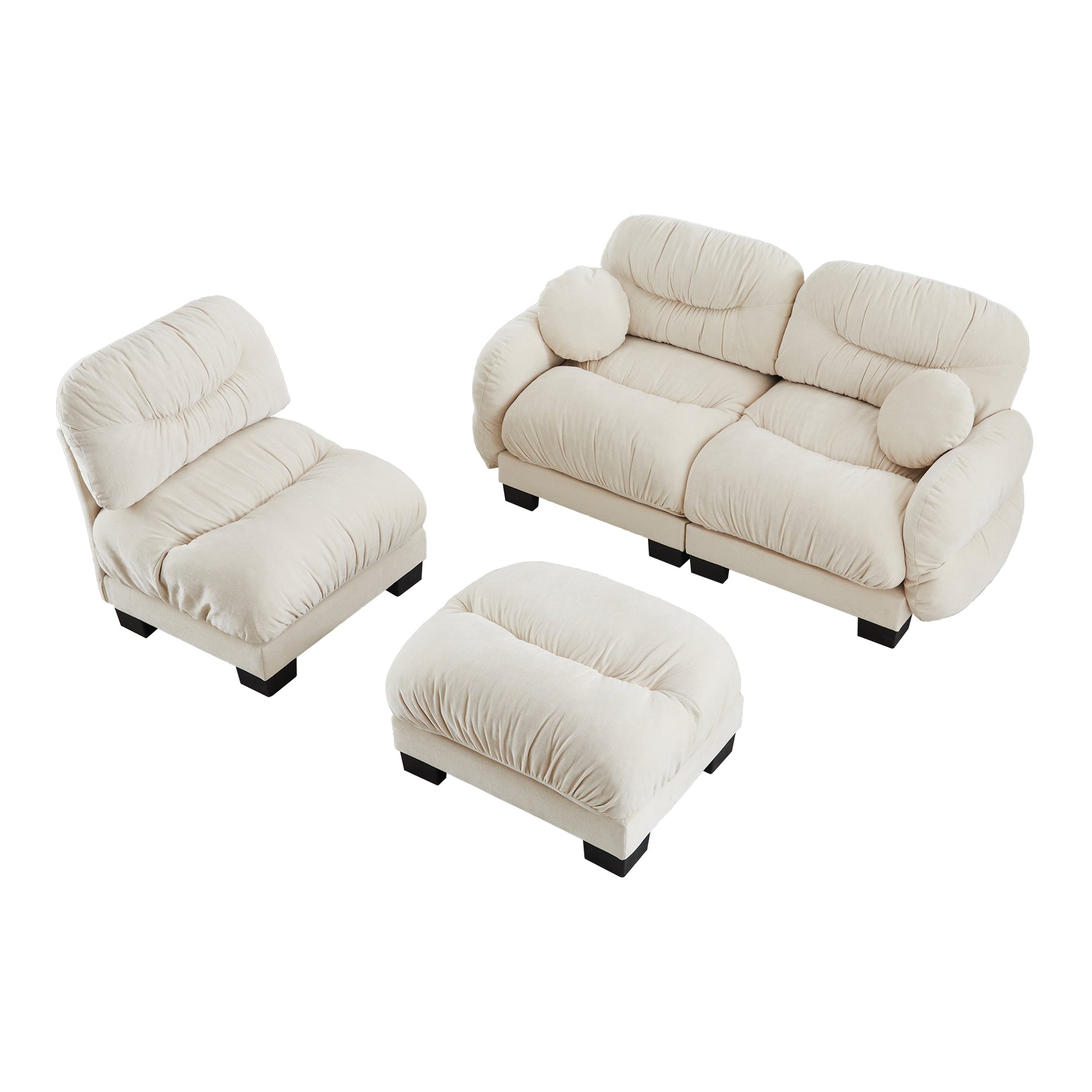 Seattle beige sectional sofa with ottoman and armless chair isolated product image on white background