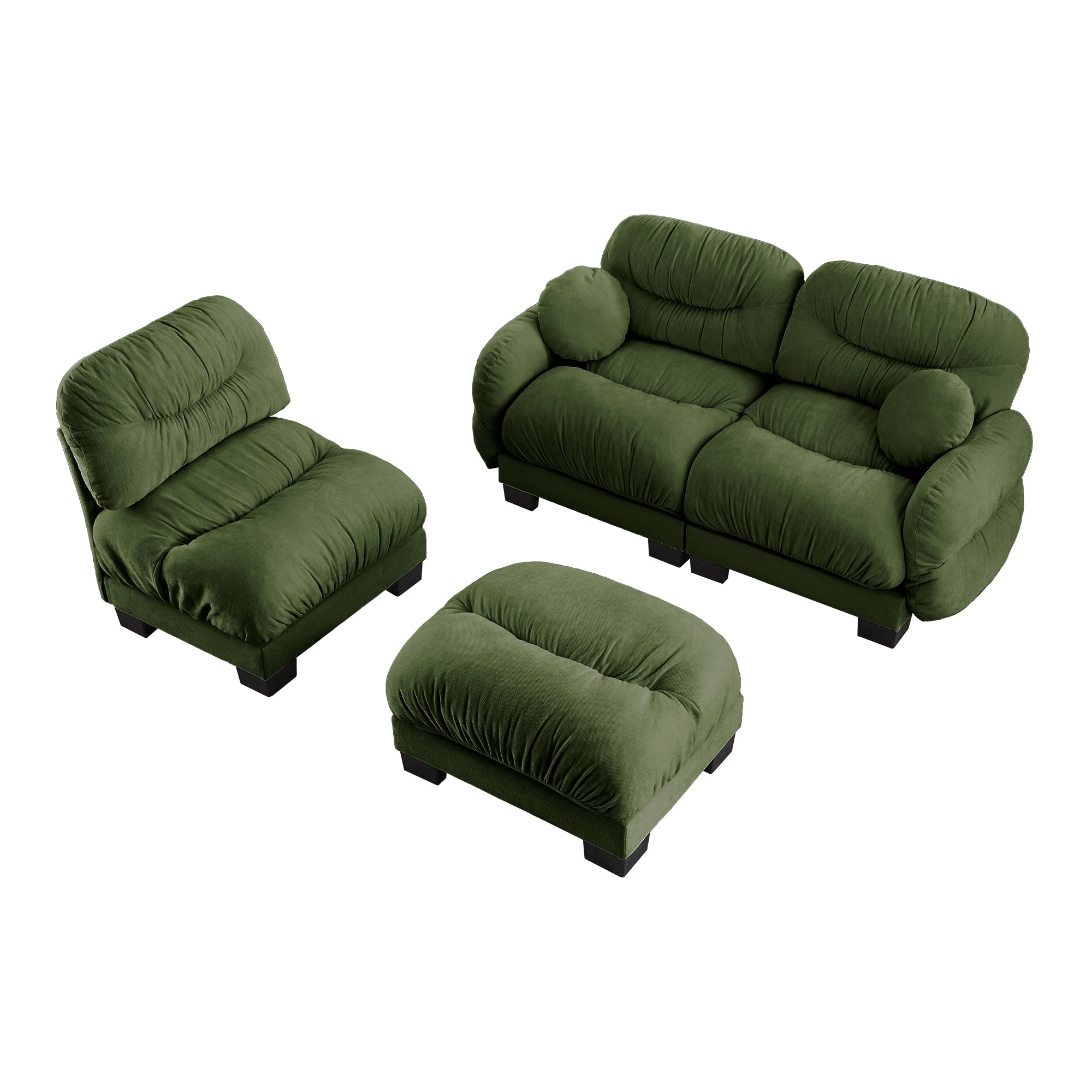 Seattle green sectional sofa with ottoman and armless chair isolated product image on white background