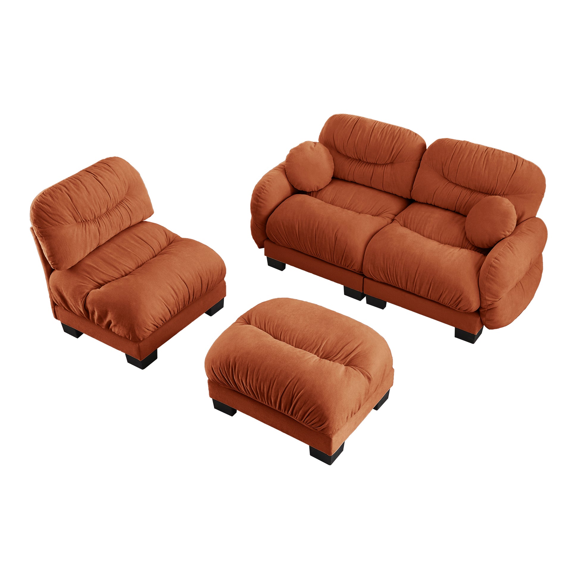 Seattle orange sectional sofa showing modular chair loveseat and ottoman set isolated product image on white background