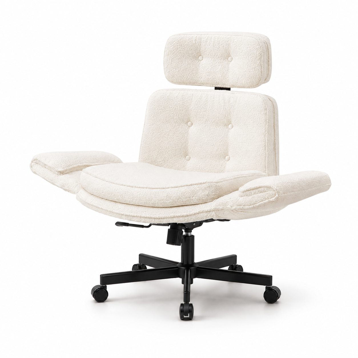 Selva ivory office chair showing the side profile with curved backrest and removable headrest