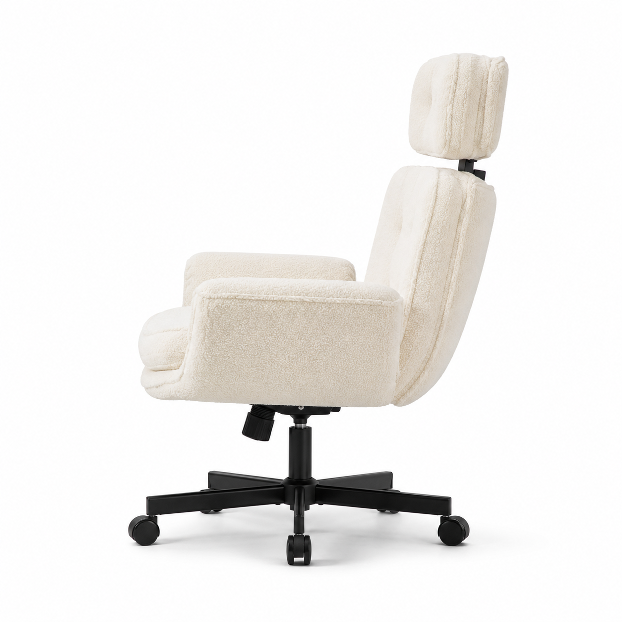 Selva ivory office chair showing the side profile with curved backrest and removable headrest