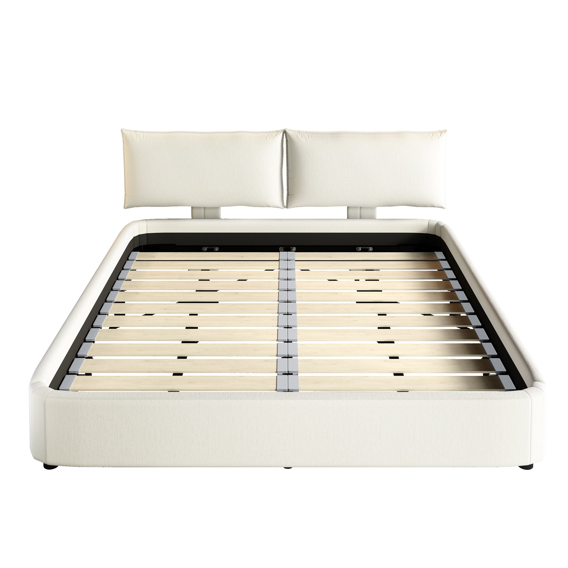 Sigtuna beige king size chenille upholstered bed frame showing front view isolated bed image on white background