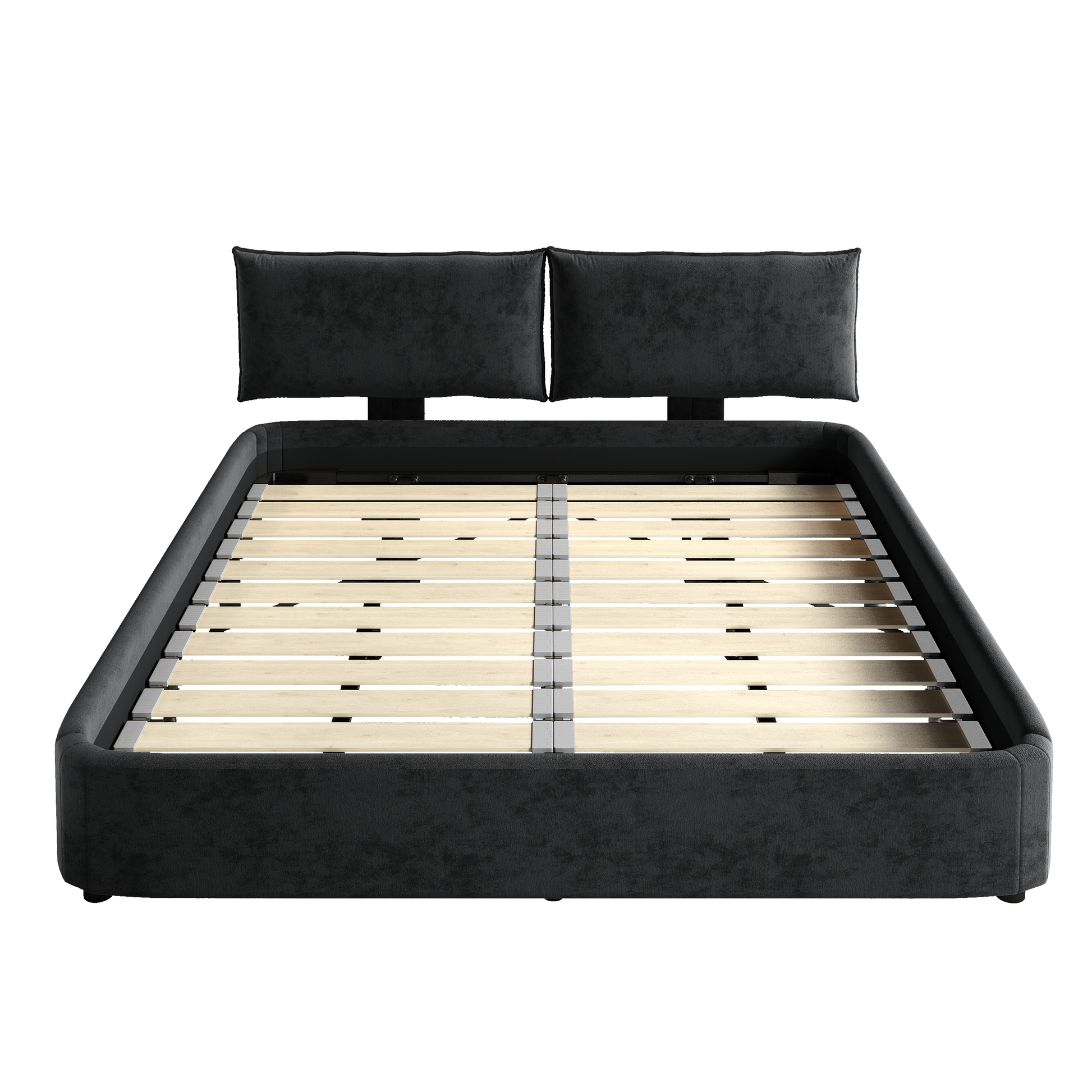 Sigtuna black king size chenille upholstered bed frame showing front view isolated bed image on white background