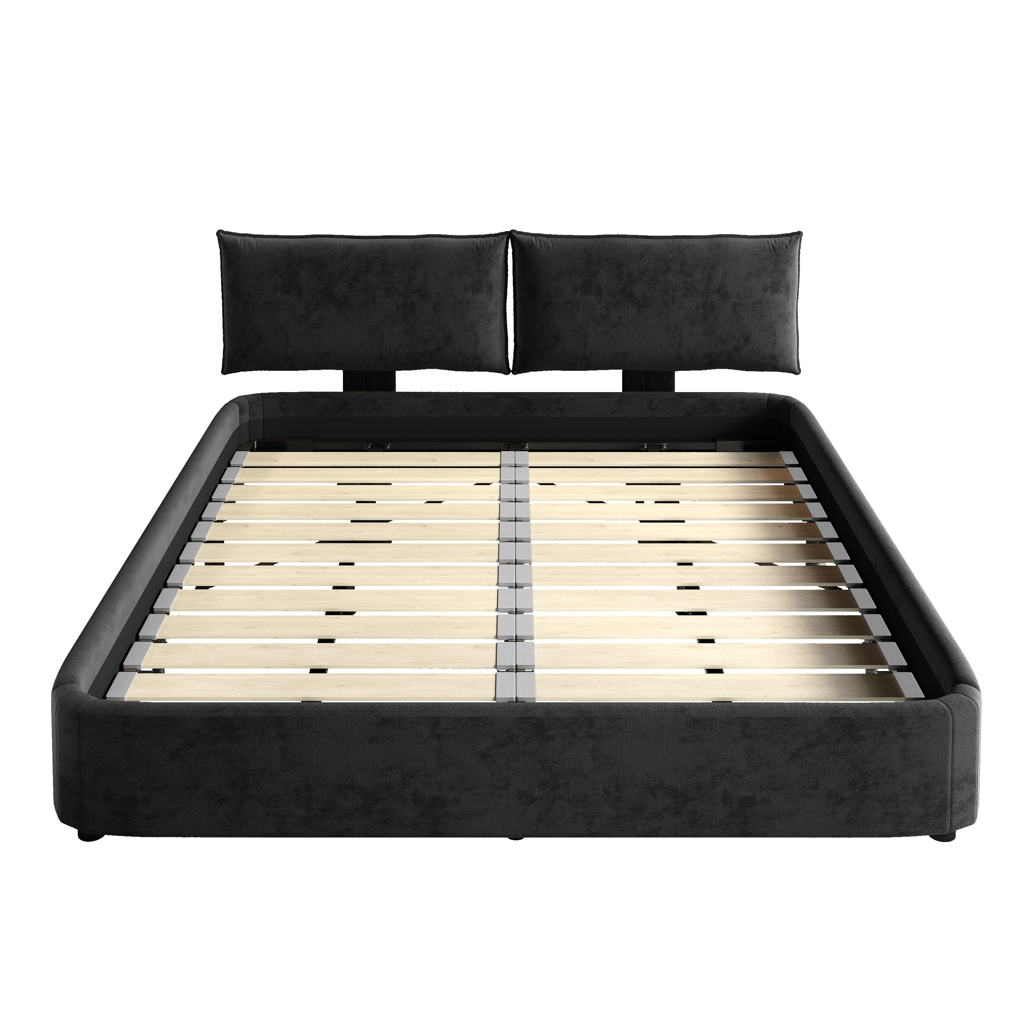 Sigtuna black king size chenille upholstered bed frame showing front view isolated bed image on white background