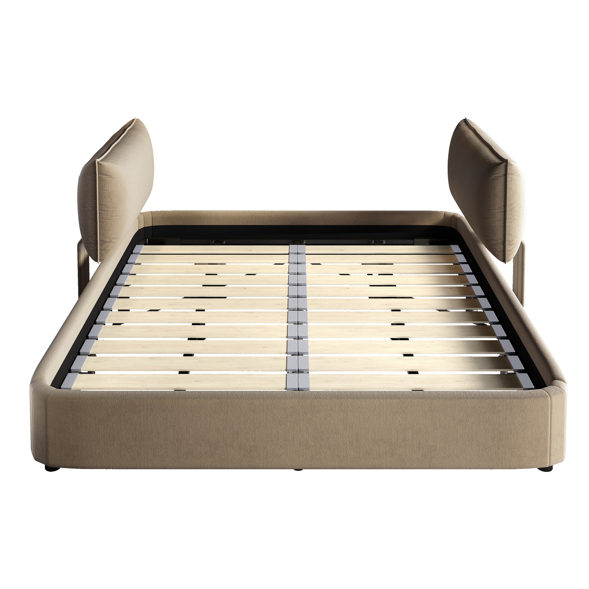 Sigtuna camel king size chenille upholstered bed frame showing front view isolated bed image on white background