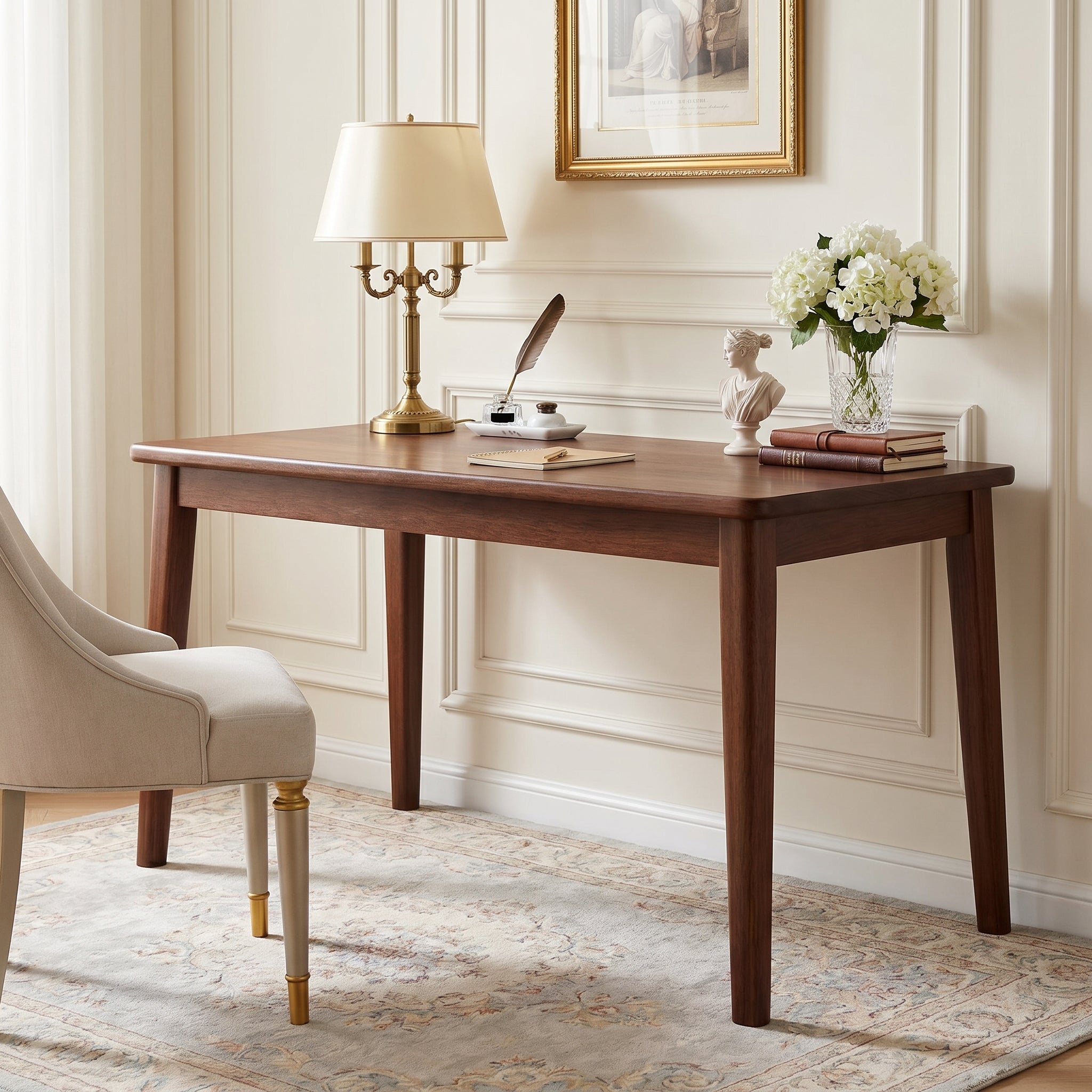 Skagen walnut office desk showing angled front view in a home office
