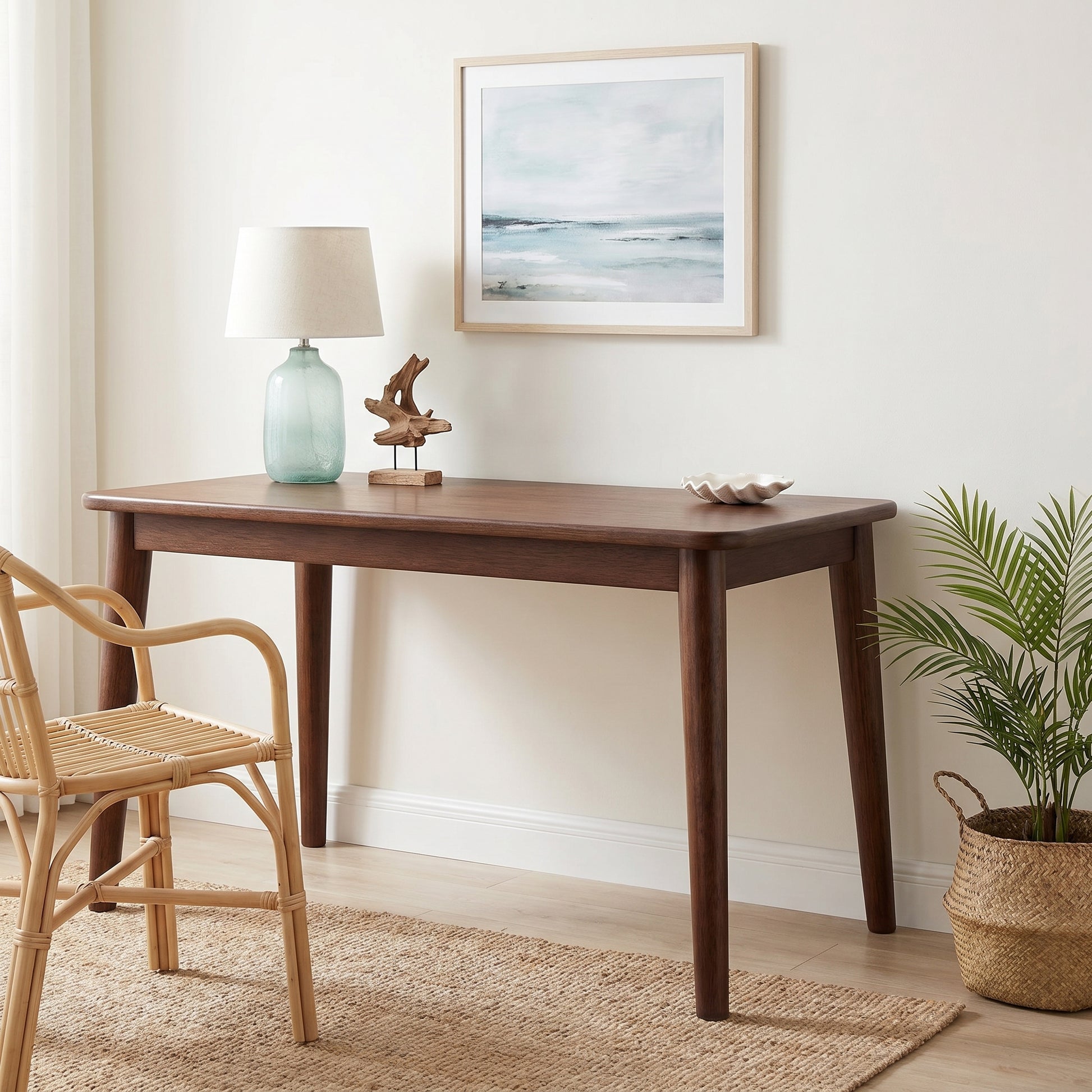 Skagen walnut office desk showing front view in a modern home office