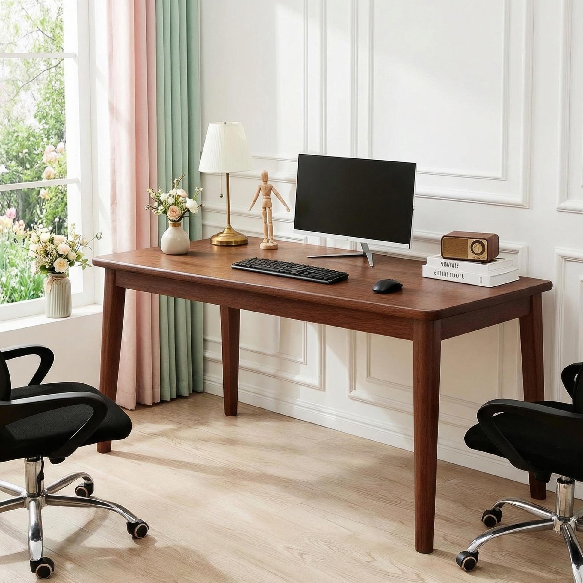 Skagen walnut office desk showing workspace with computer setup