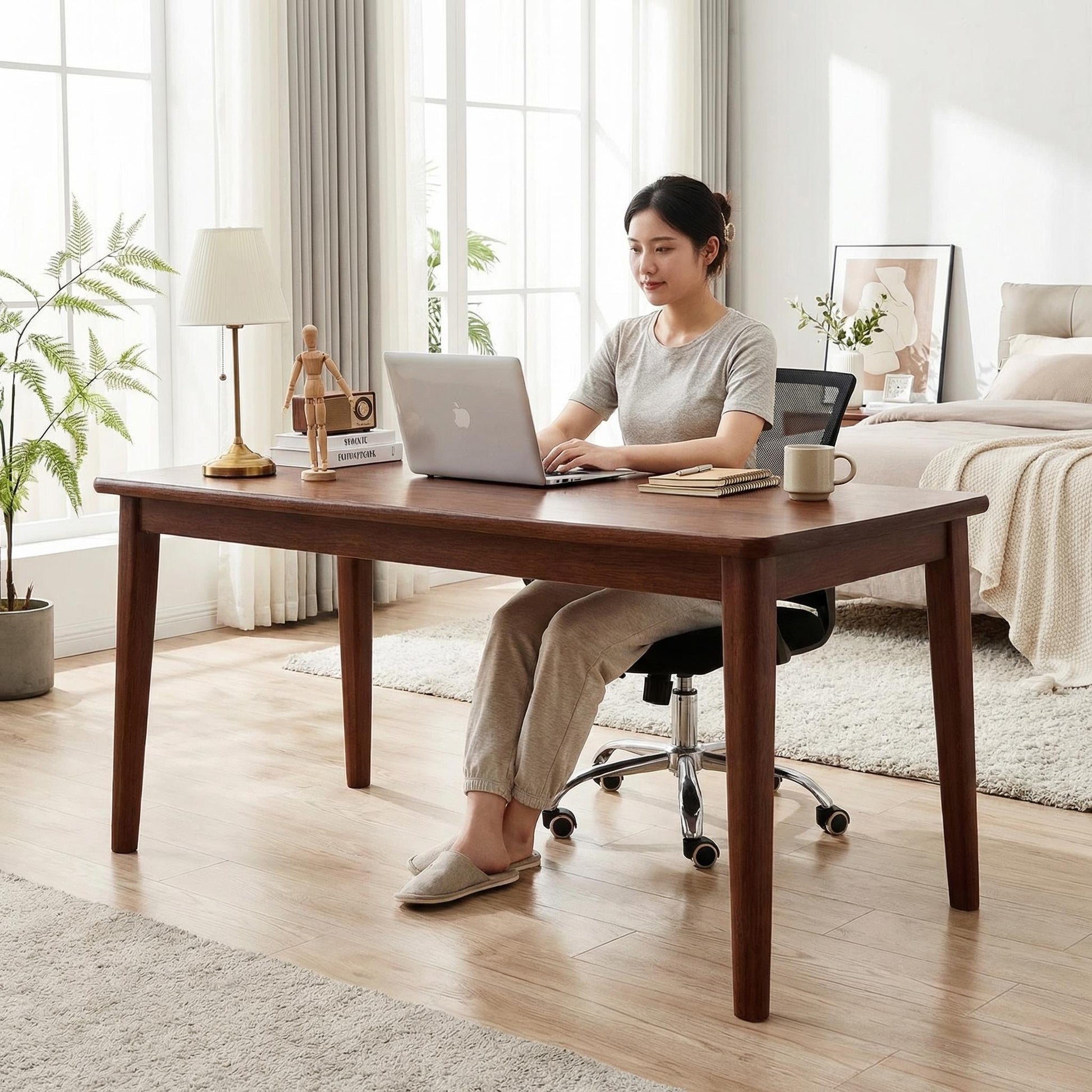 Skagen walnut office desk showing workspace in use
