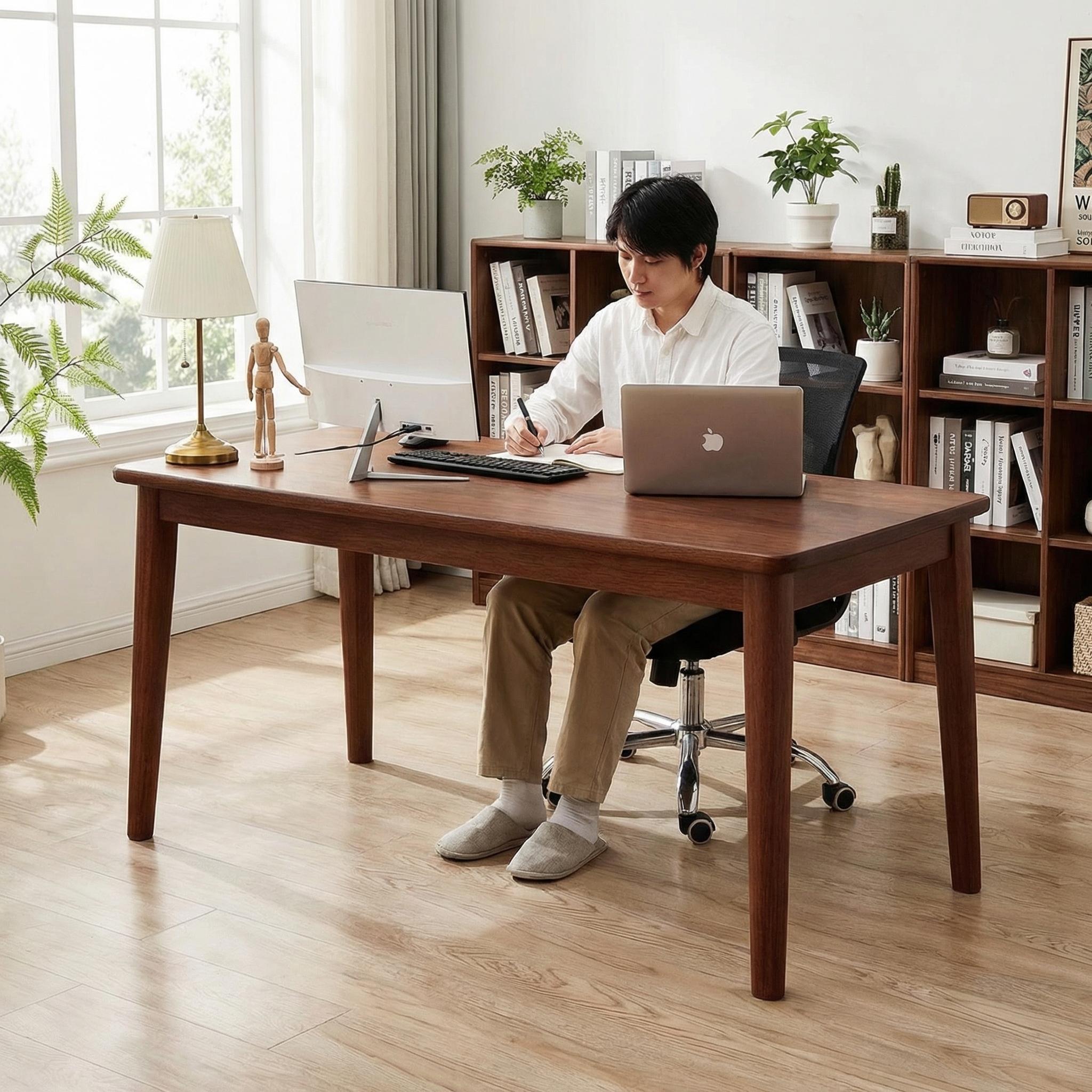 Skagen walnut office desk showing workspace in use